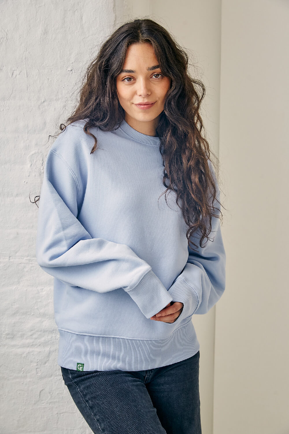 women's organic cotton oversized fit sweater in cool blue