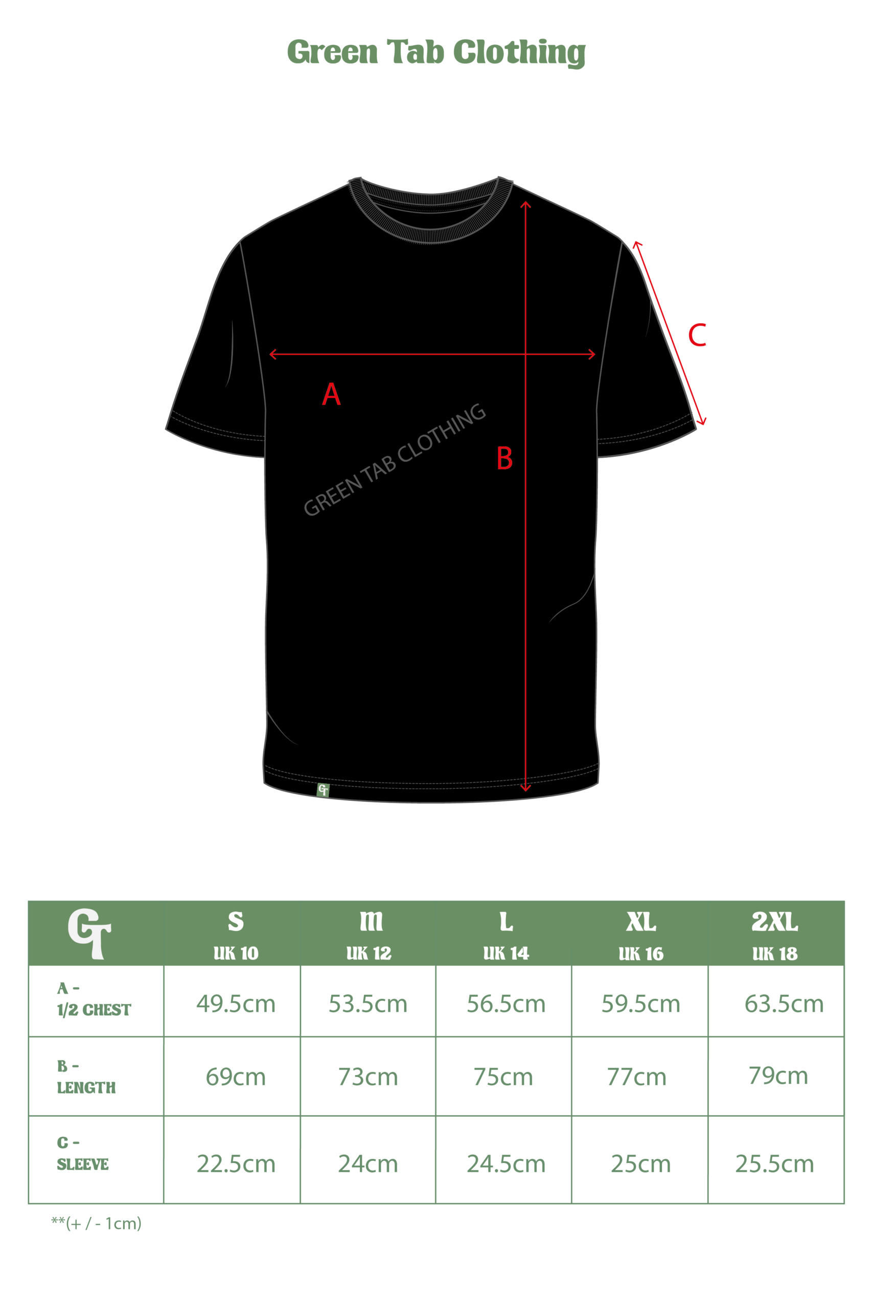 BLACK TSHIRT SIZE CHART