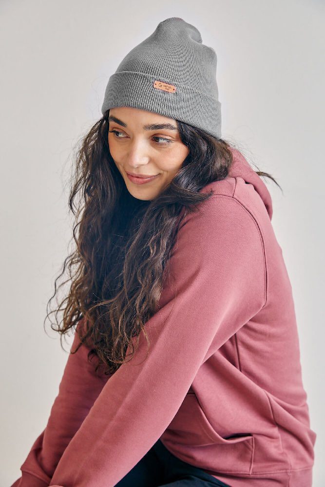 women's organic cotton rib beanie in grey heather