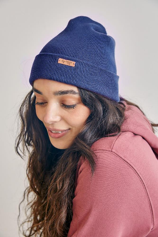 organic cotton beanie in navy blue