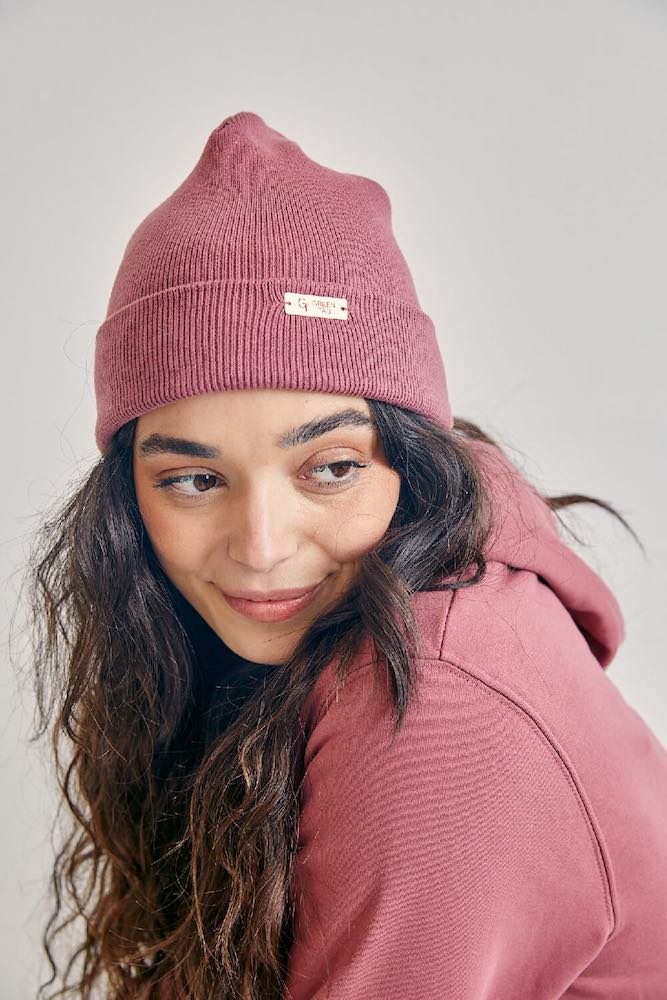 organic cotton beanie in dark rose