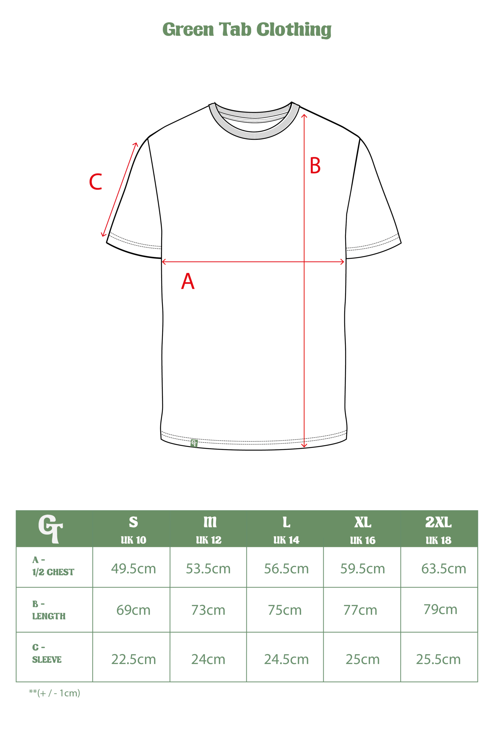 WHITE TSHIRT SIZE CHART