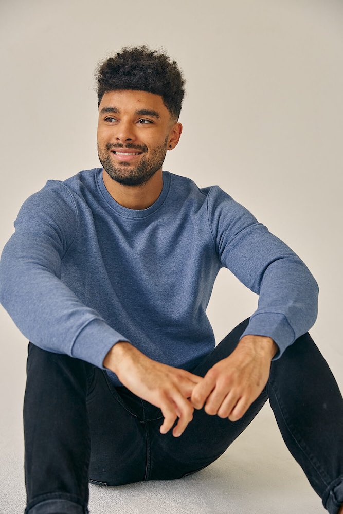 ORGANIC SWEATER BLUE HEATHER