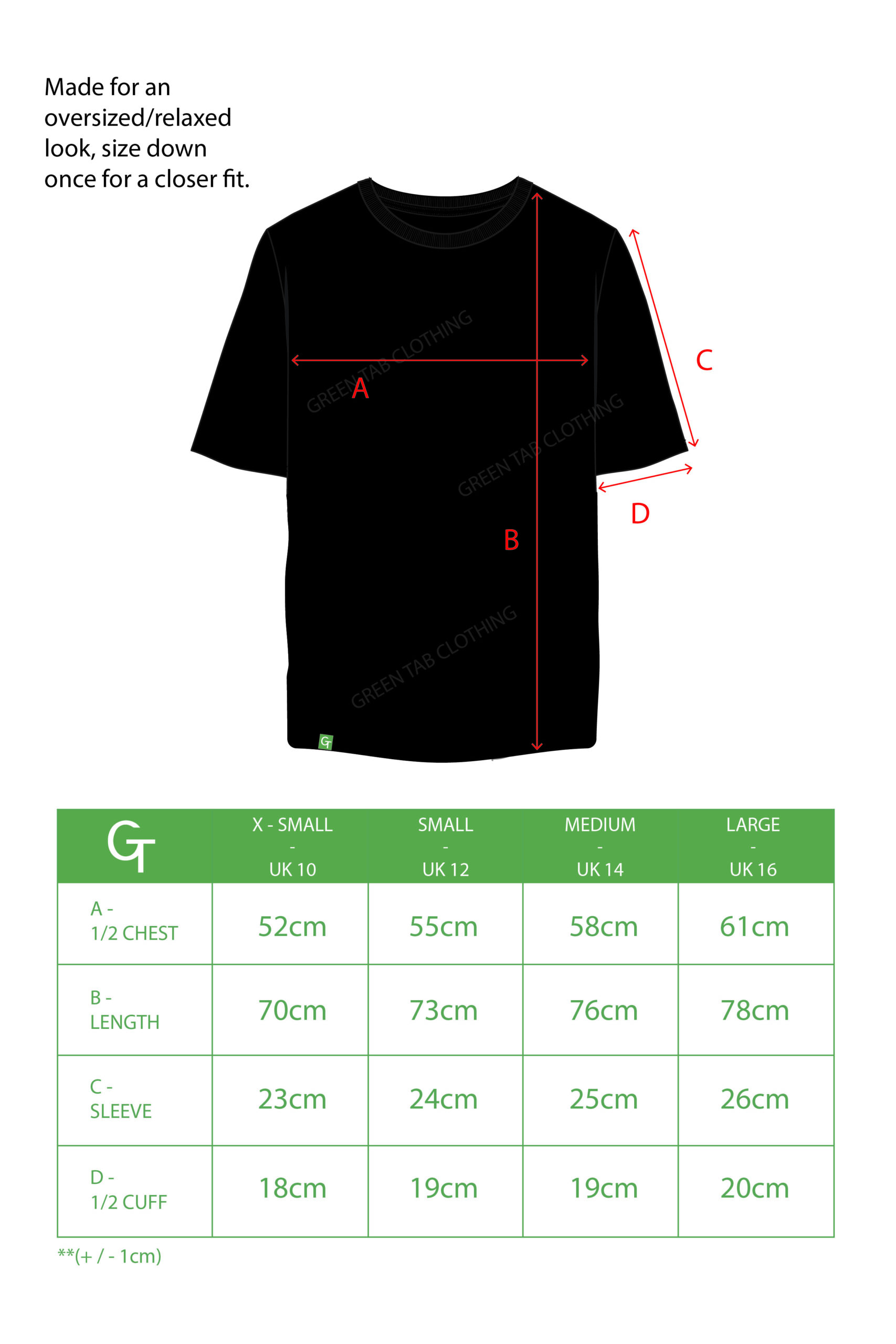 BLACK HEAVY RELAXTED TSHIRT SIZE CHART