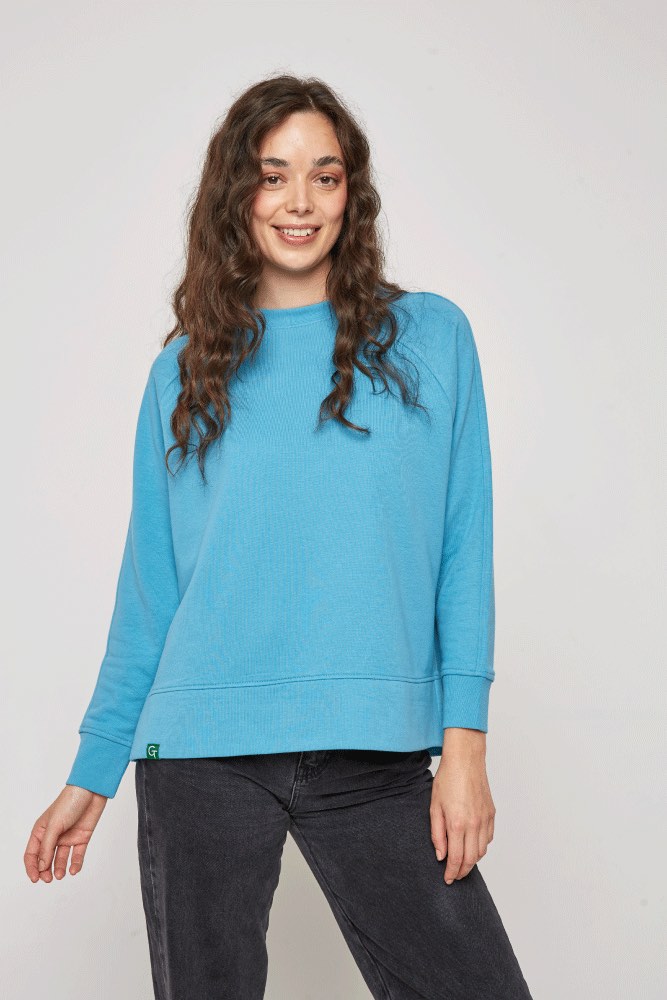 organic cotton oversized sweatshirt in cyan blue