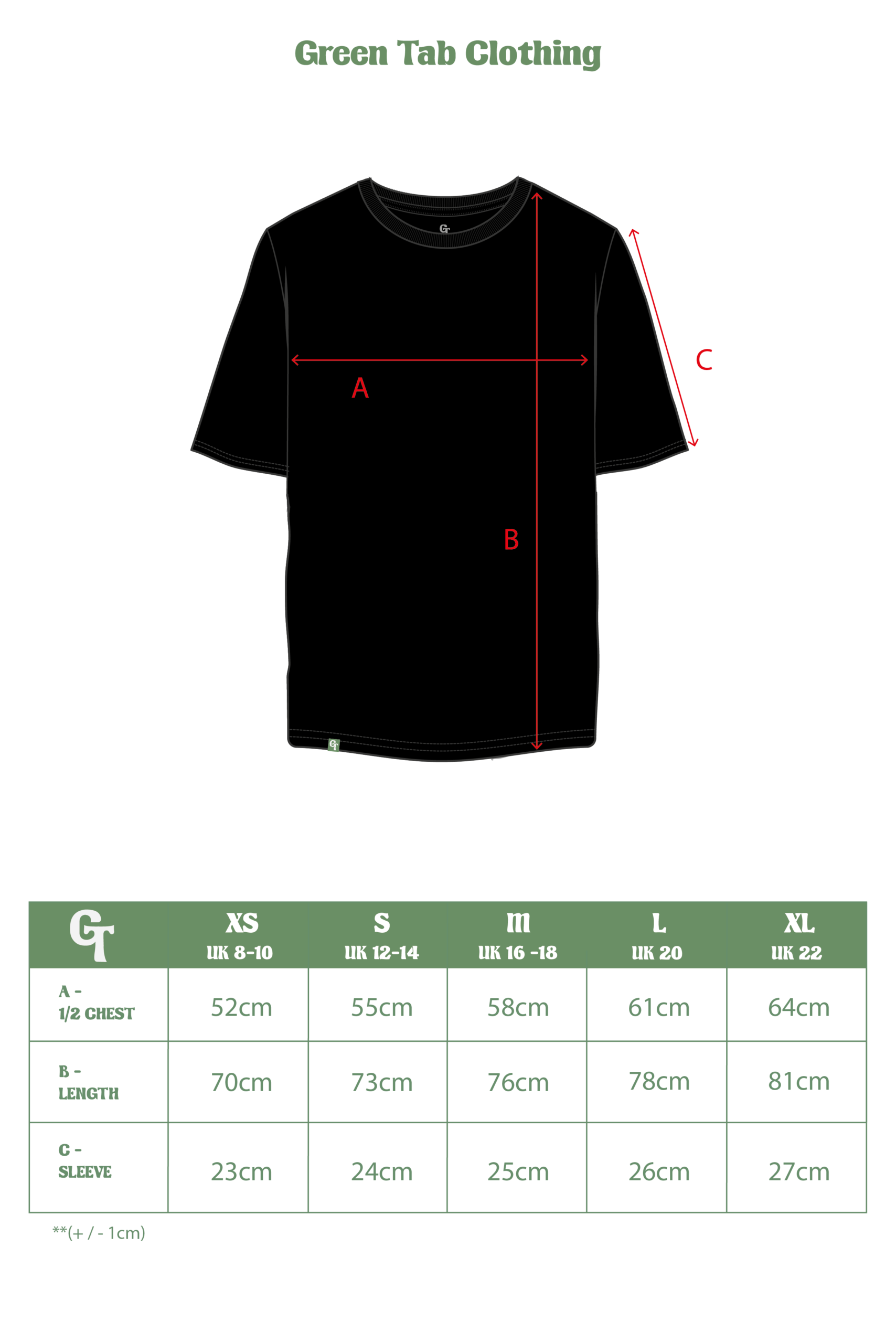 BLACK HEAVY RELAXED TSHIRT SIZE CHART
