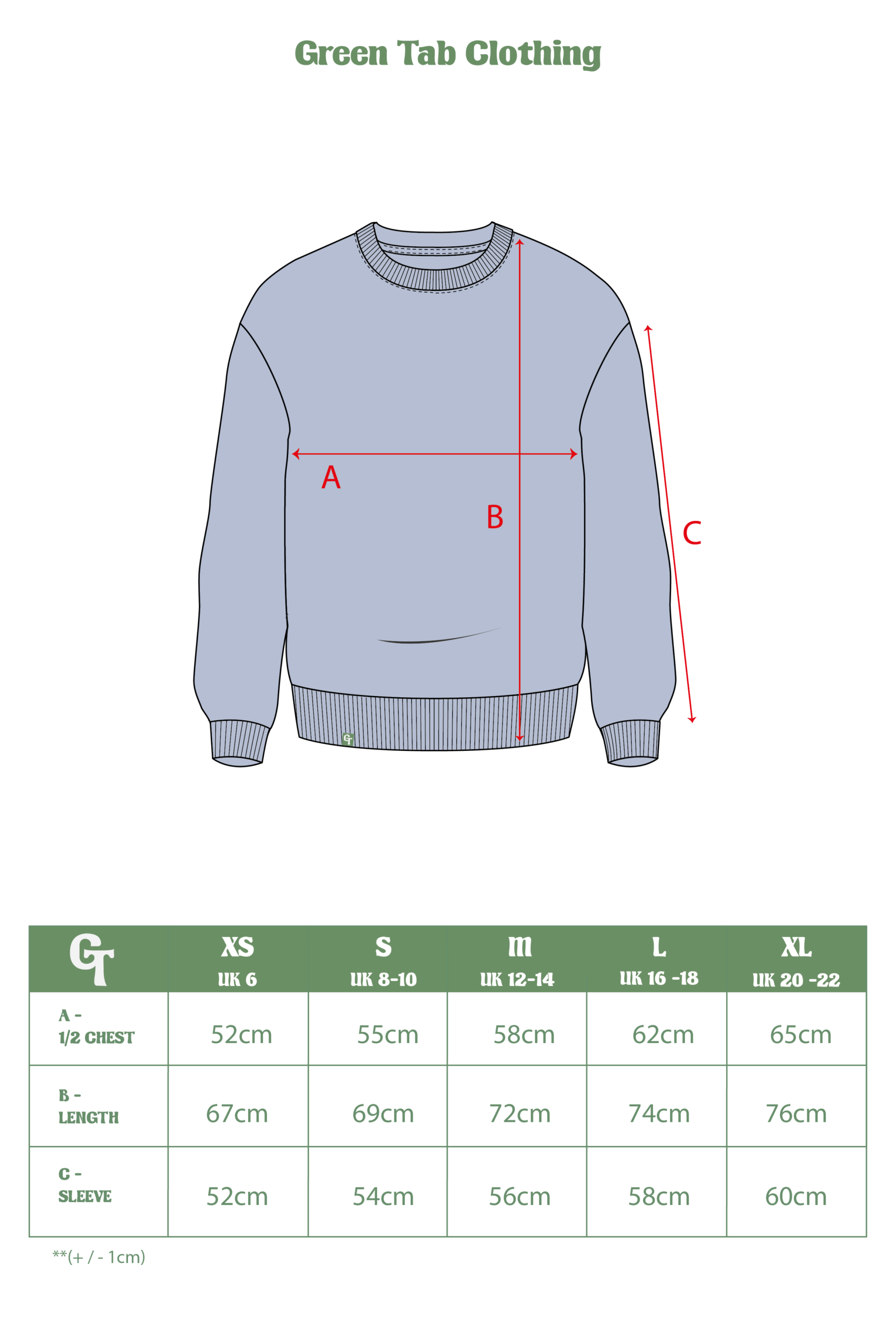 COOL BLUE SWEATER SIZE CHART