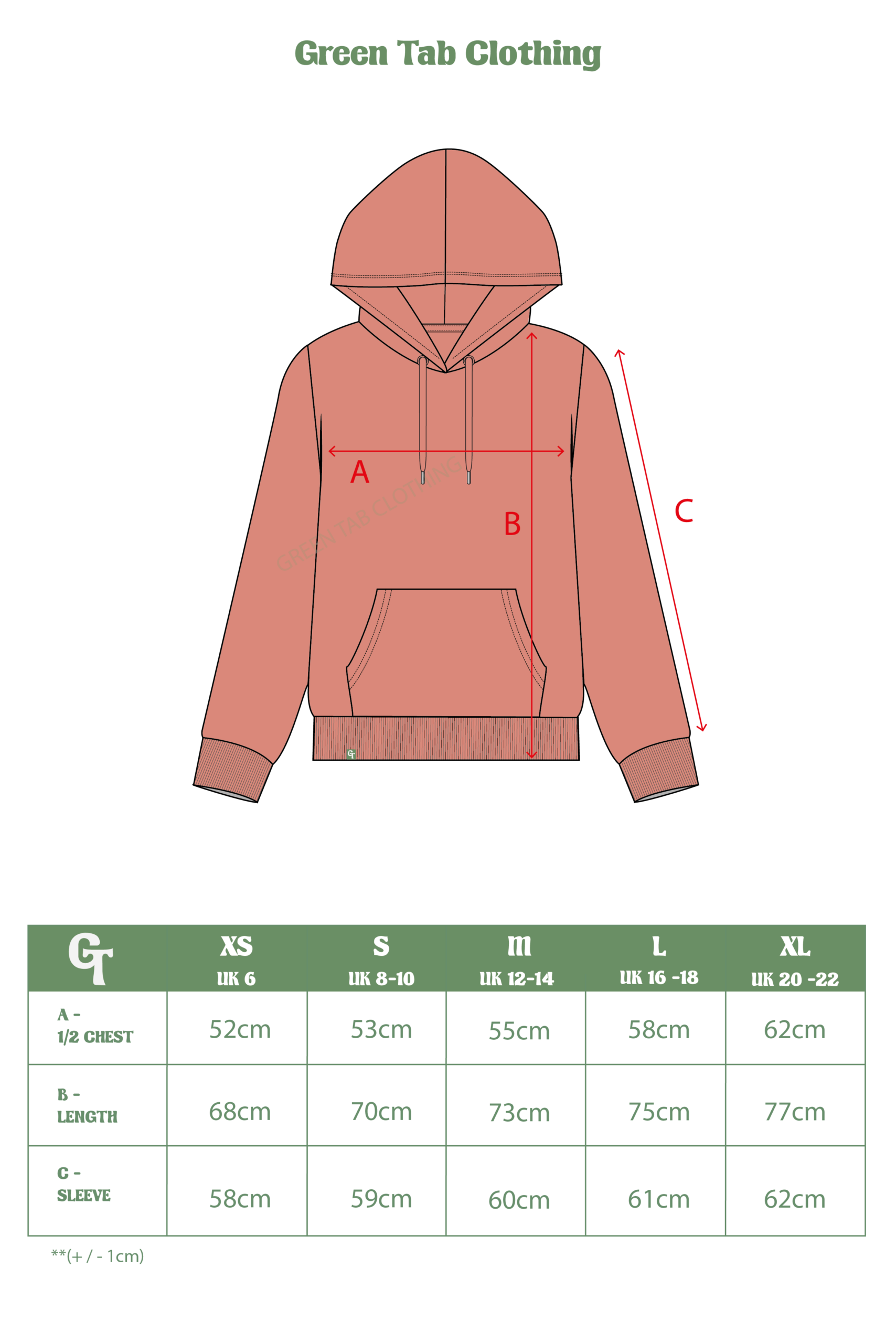 CORAL SAND HOODIE SIZE CHART