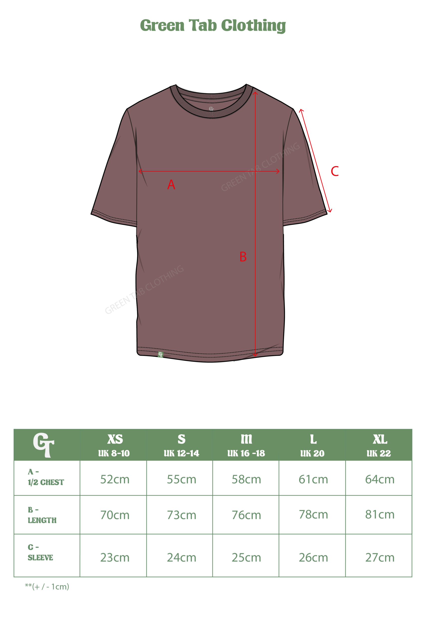 ROSE BROWN HEAVY RELAXED TSHIRT SIZE CHART