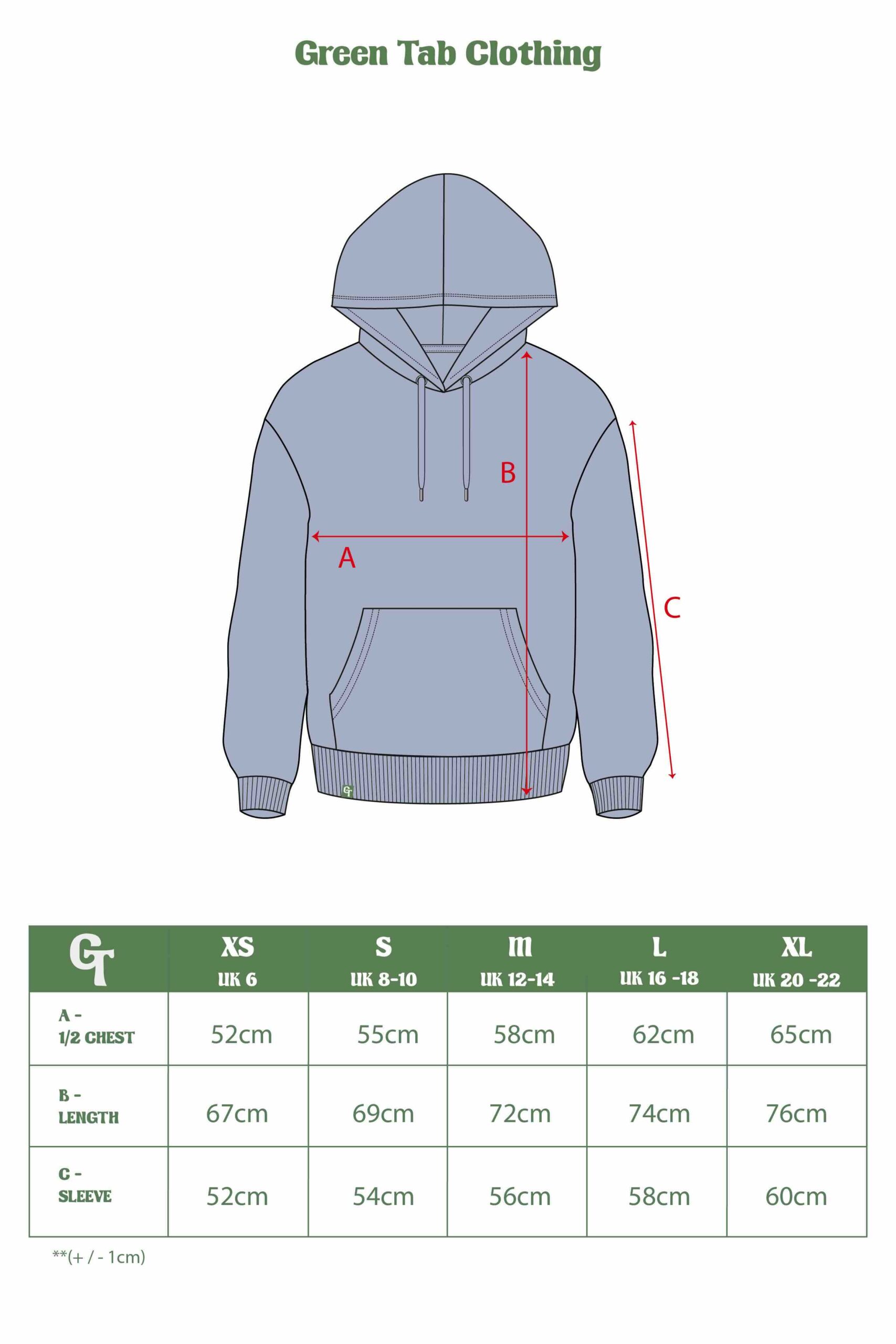 COOL BLUE RELAXED HOODIE SIZE CHART SMALLER