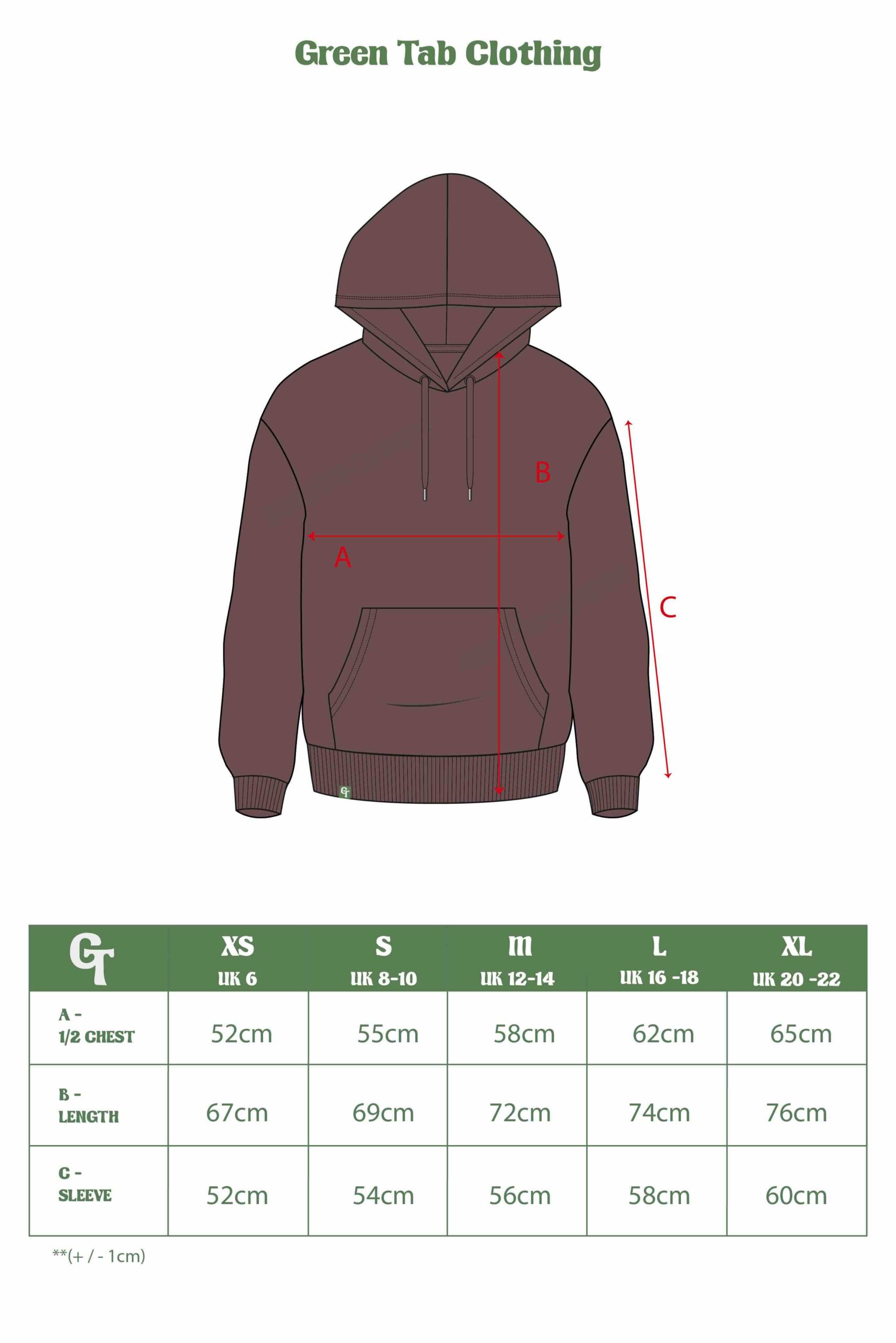 ROSE BROWN RELAXED HOODIE SIZE CHART SMALLER
