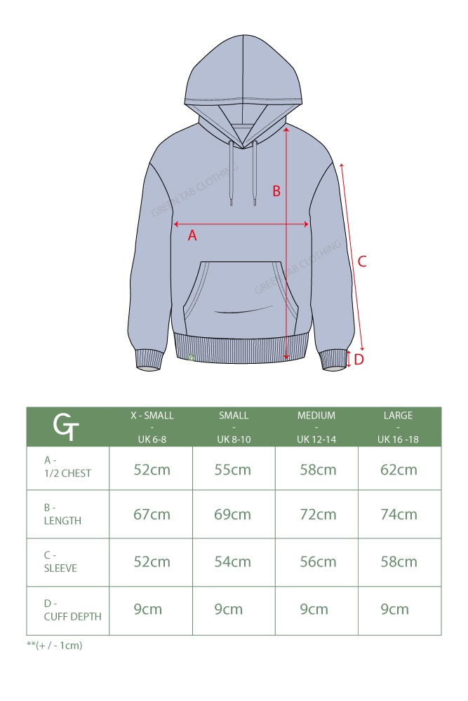cool blue hoodie size chart