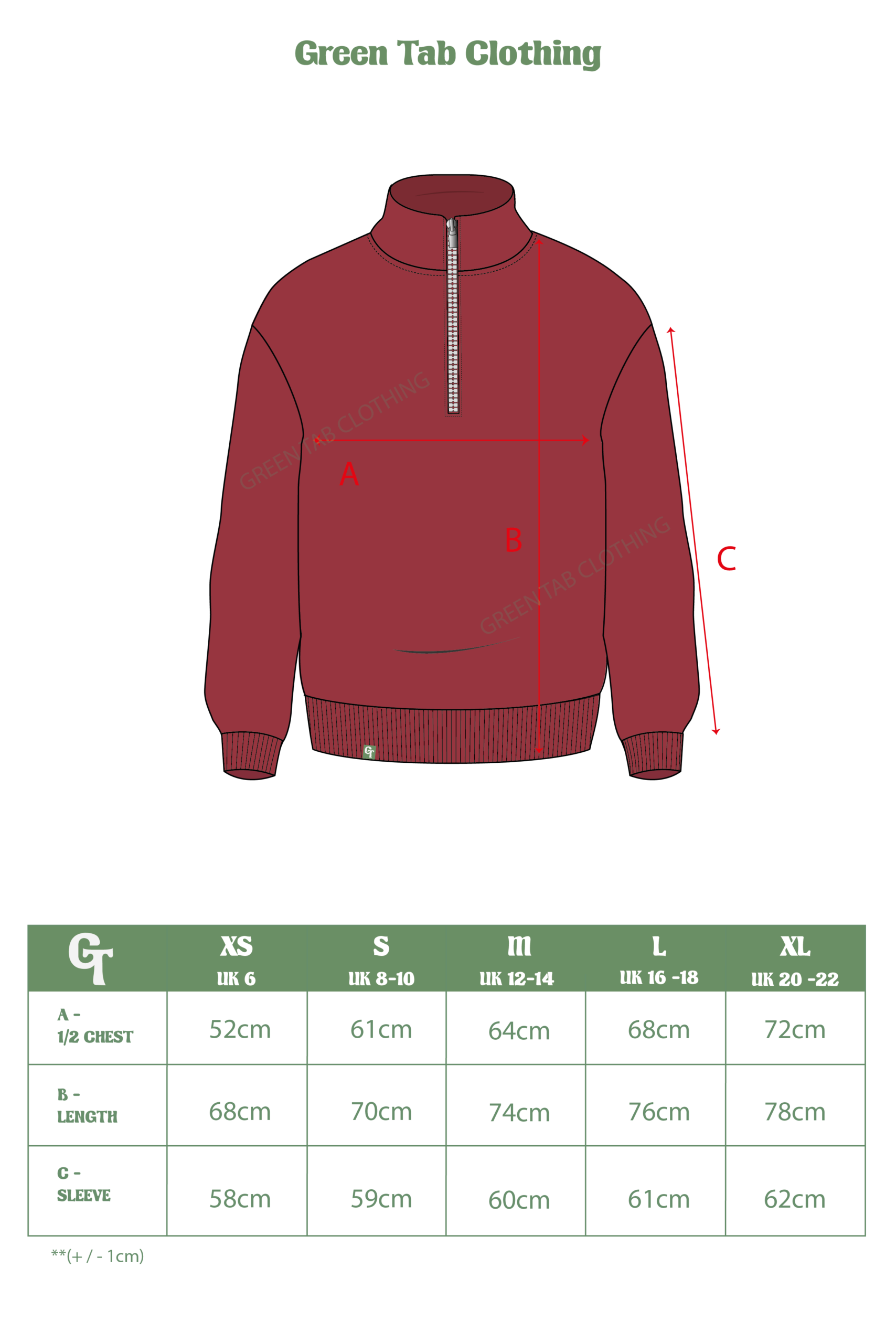 CHILLI RED ZIP SIZE CHART