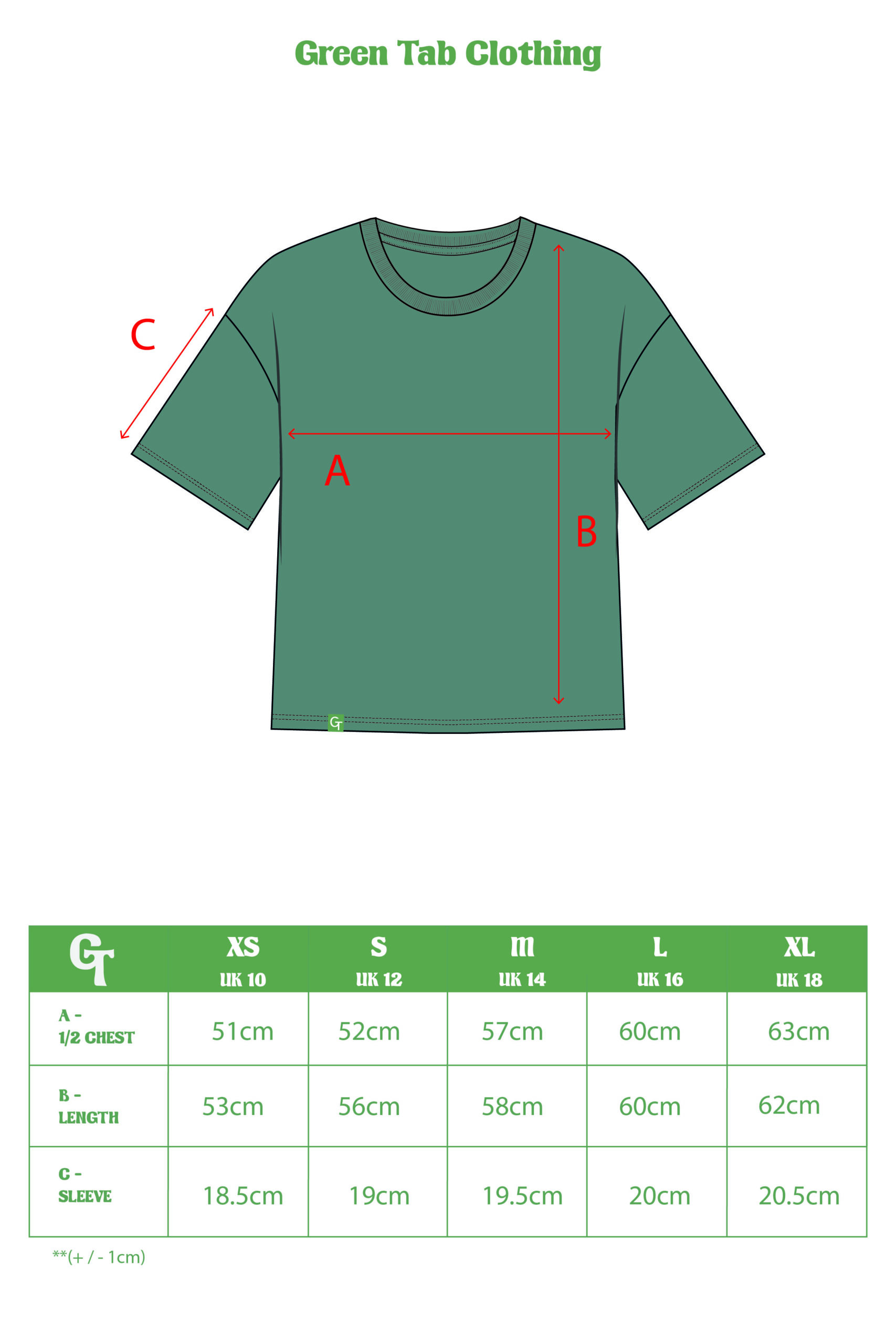 BOXY LADIES SEA GREEN T-SHIRT SIZE CHART