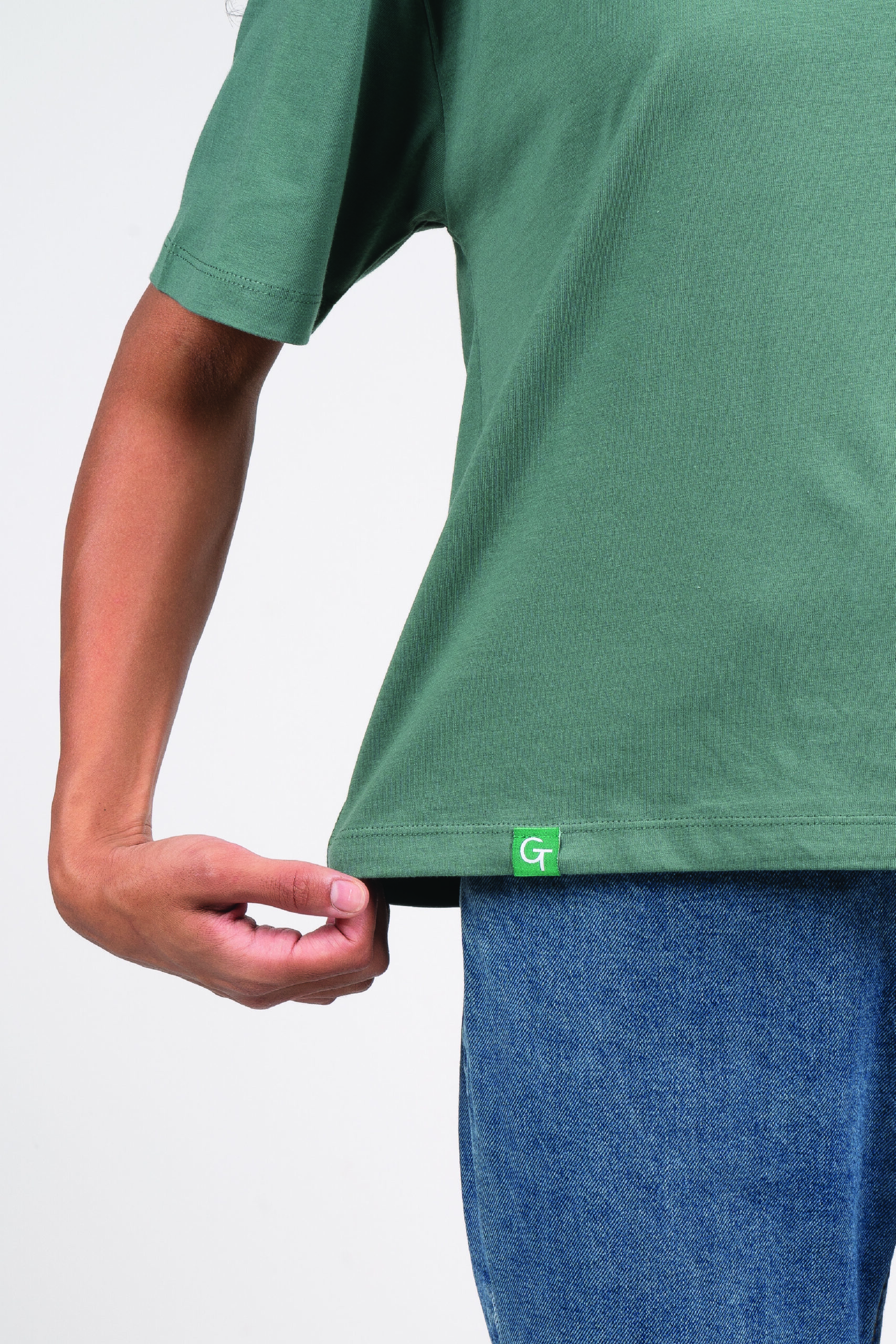 women's boxy tee - sea green - close up