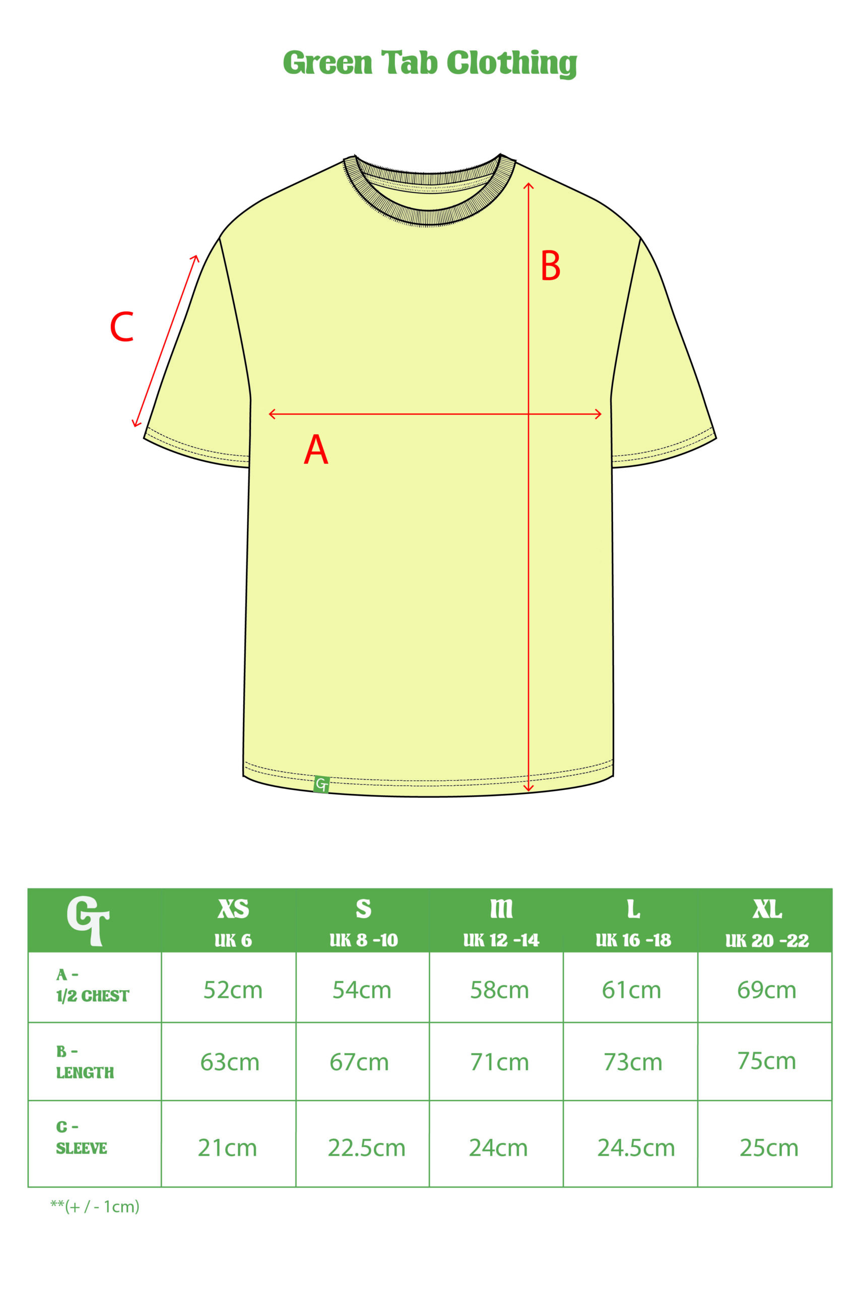 lemon boxy tee - size chart