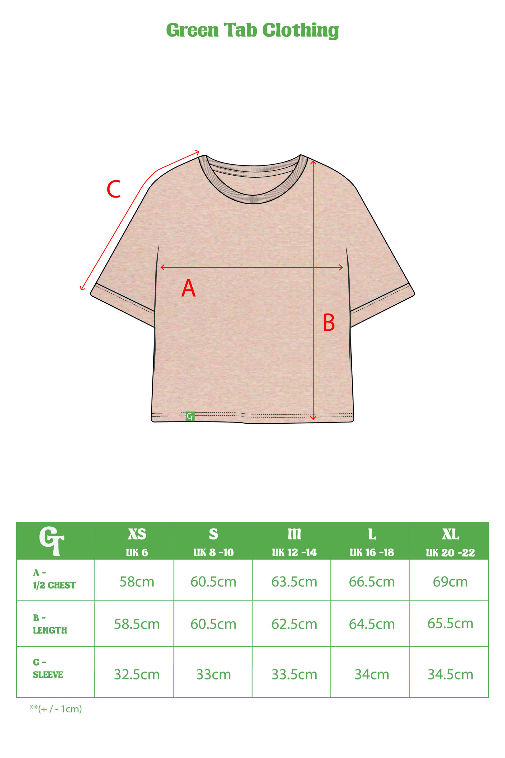 women's rainbow tee - size chart