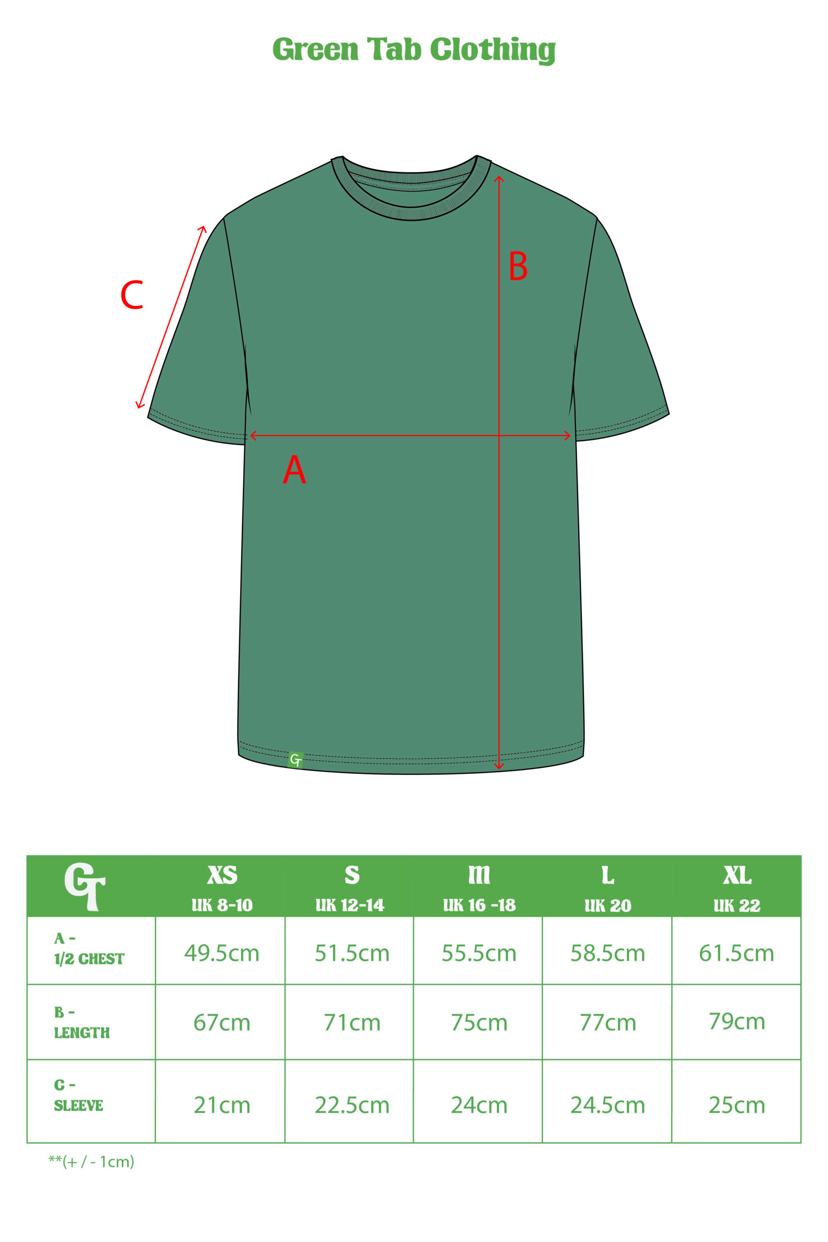 SEA GREEN RELAXED T-SHIRT SIZE CHART