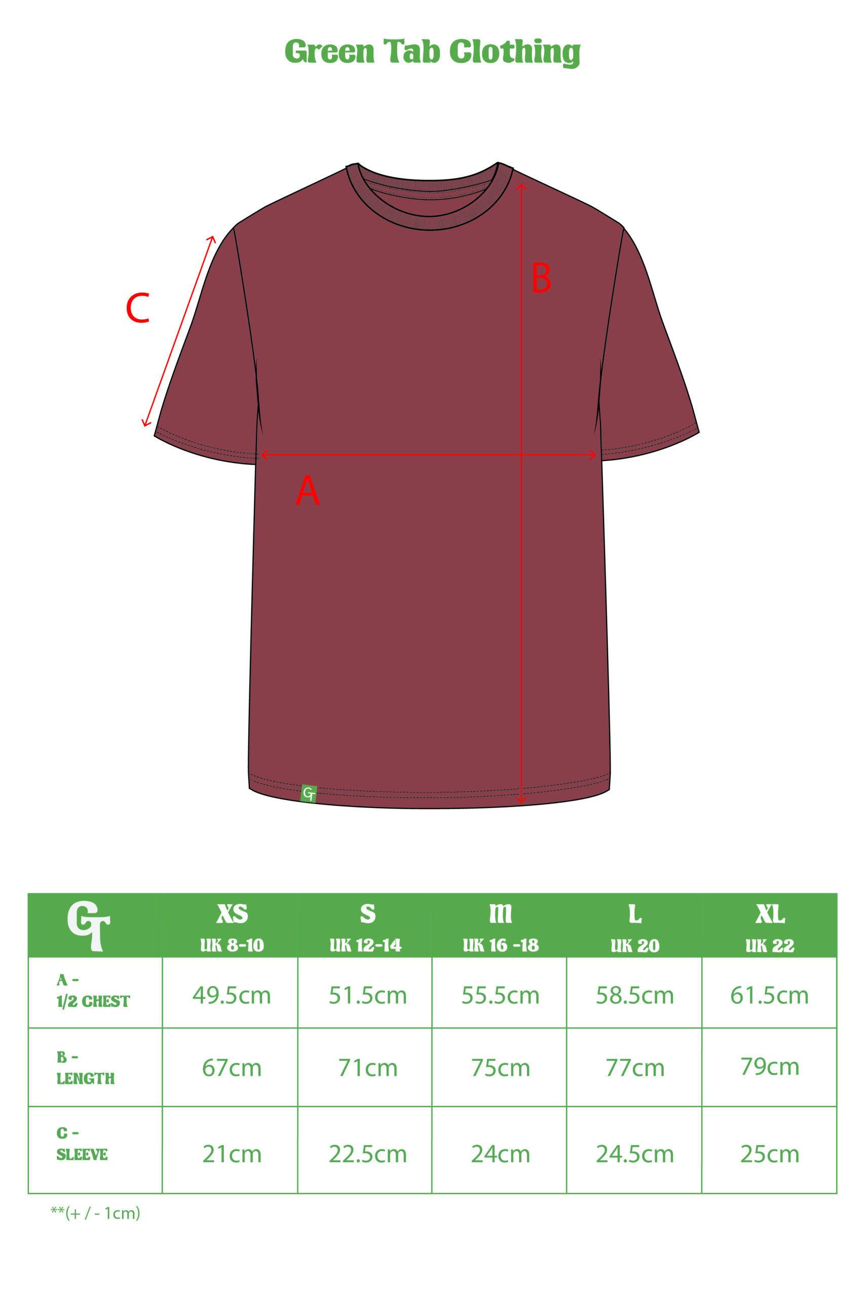 TERRACOTTA RELAXED T-SHIRT SIZE CHART