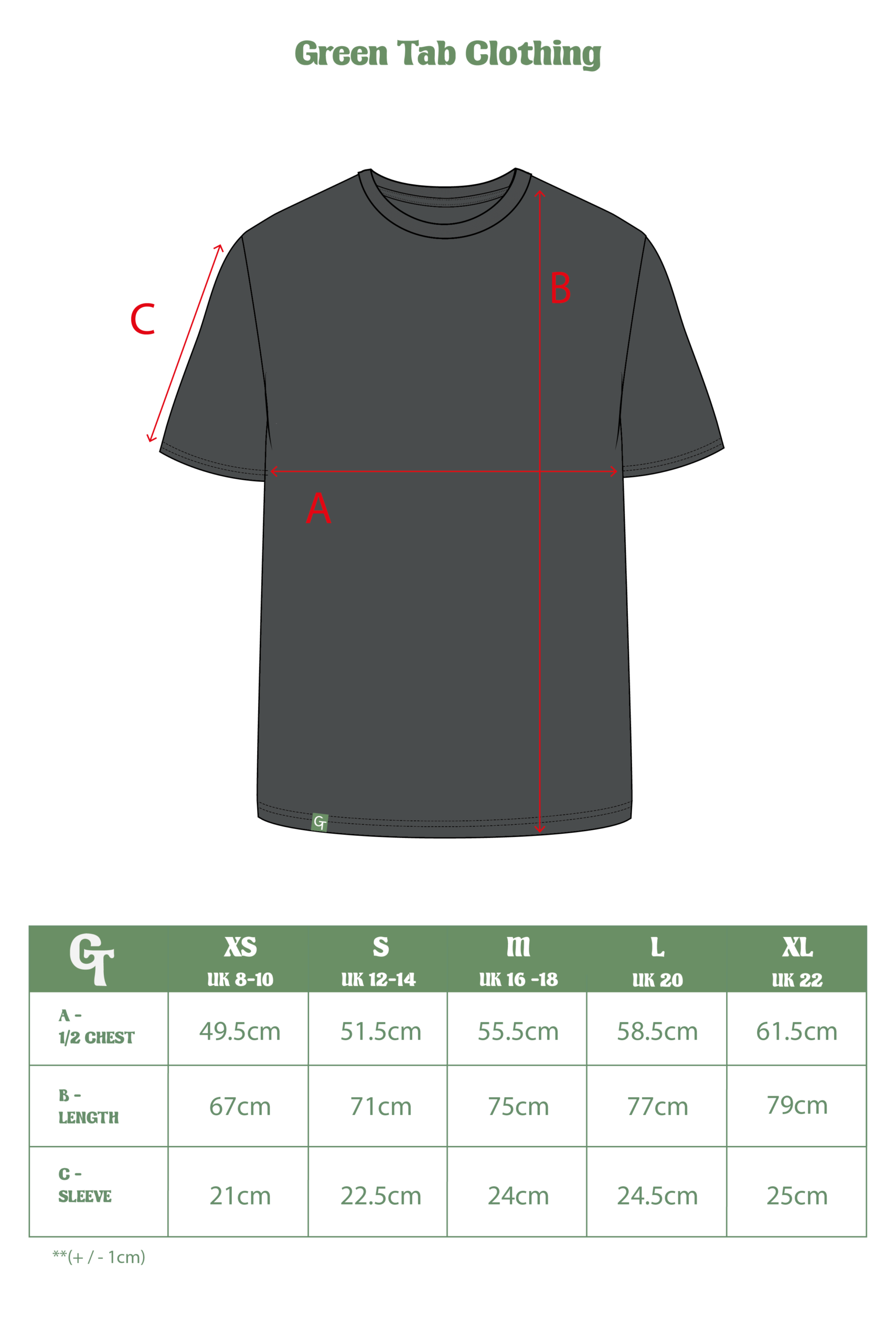 ASPHALT GREY RELAXED T-SHIRT SIZE CHART