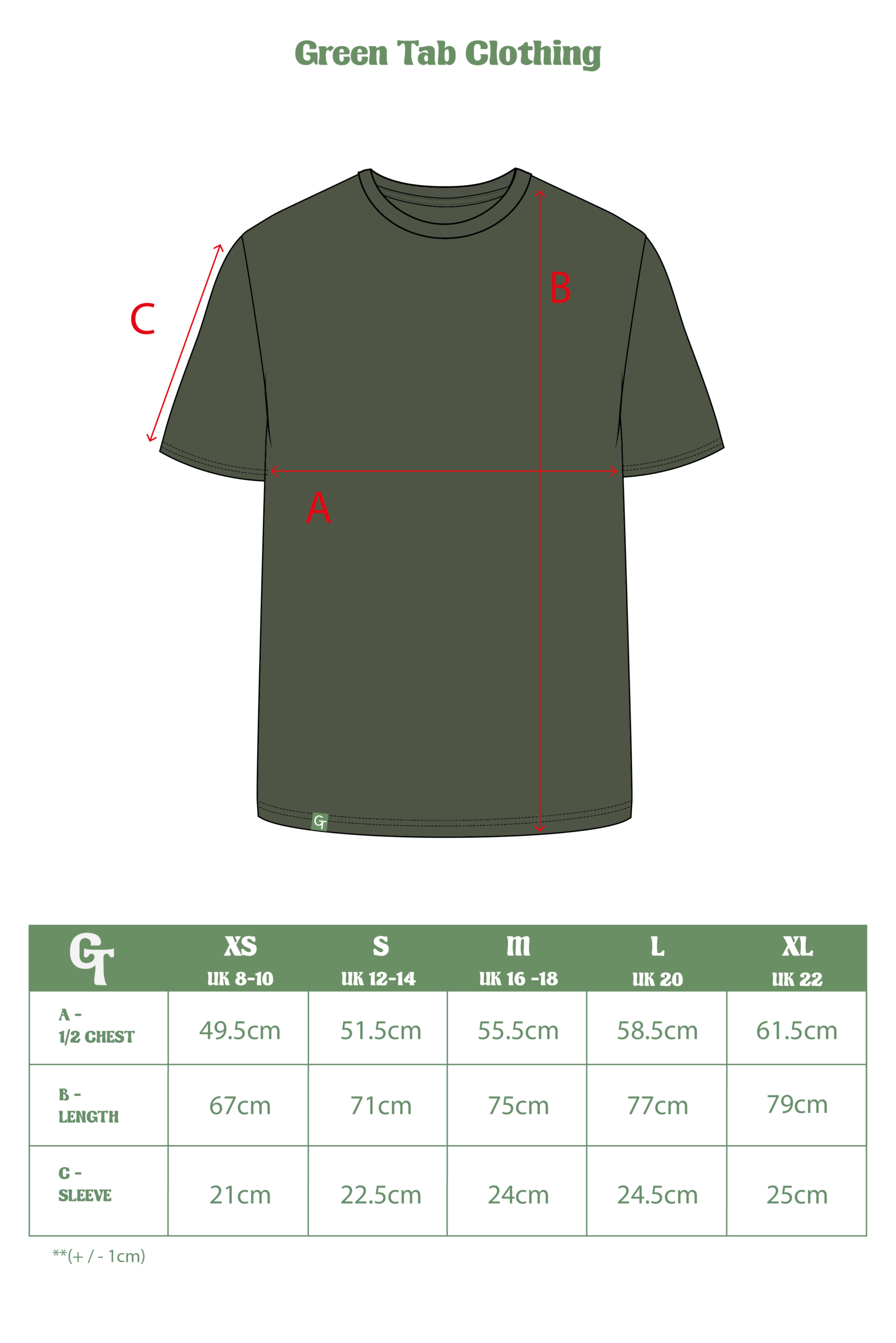 KHAKI RELAXED T-SHIRT SIZE CHART
