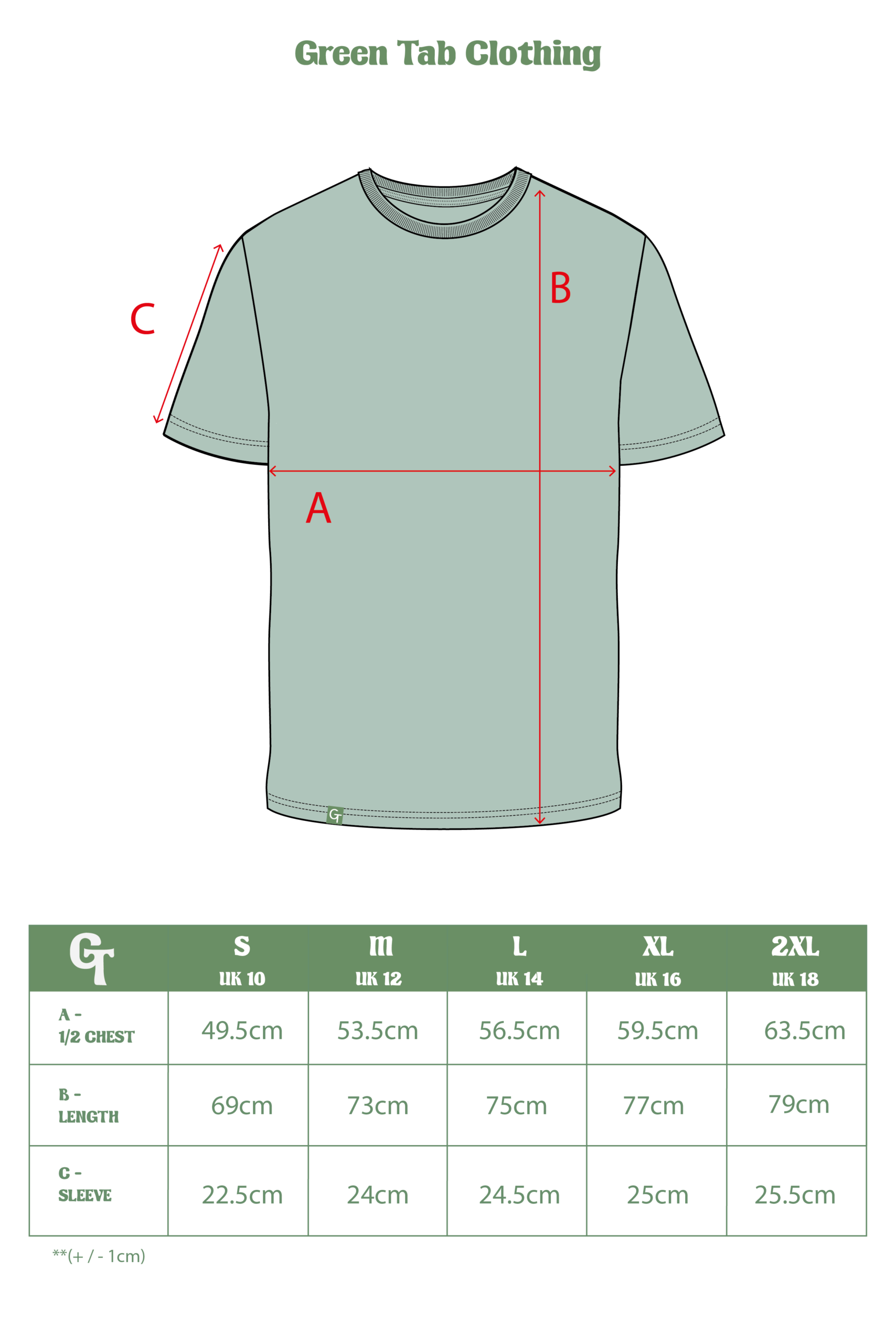 ALOE REG T-SHIRT SIZE CHART