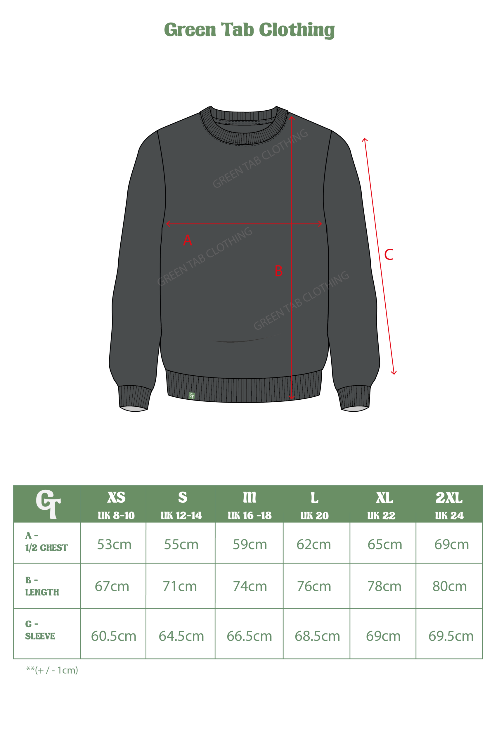 ANTHRACITE SWEATER SIZE CHART