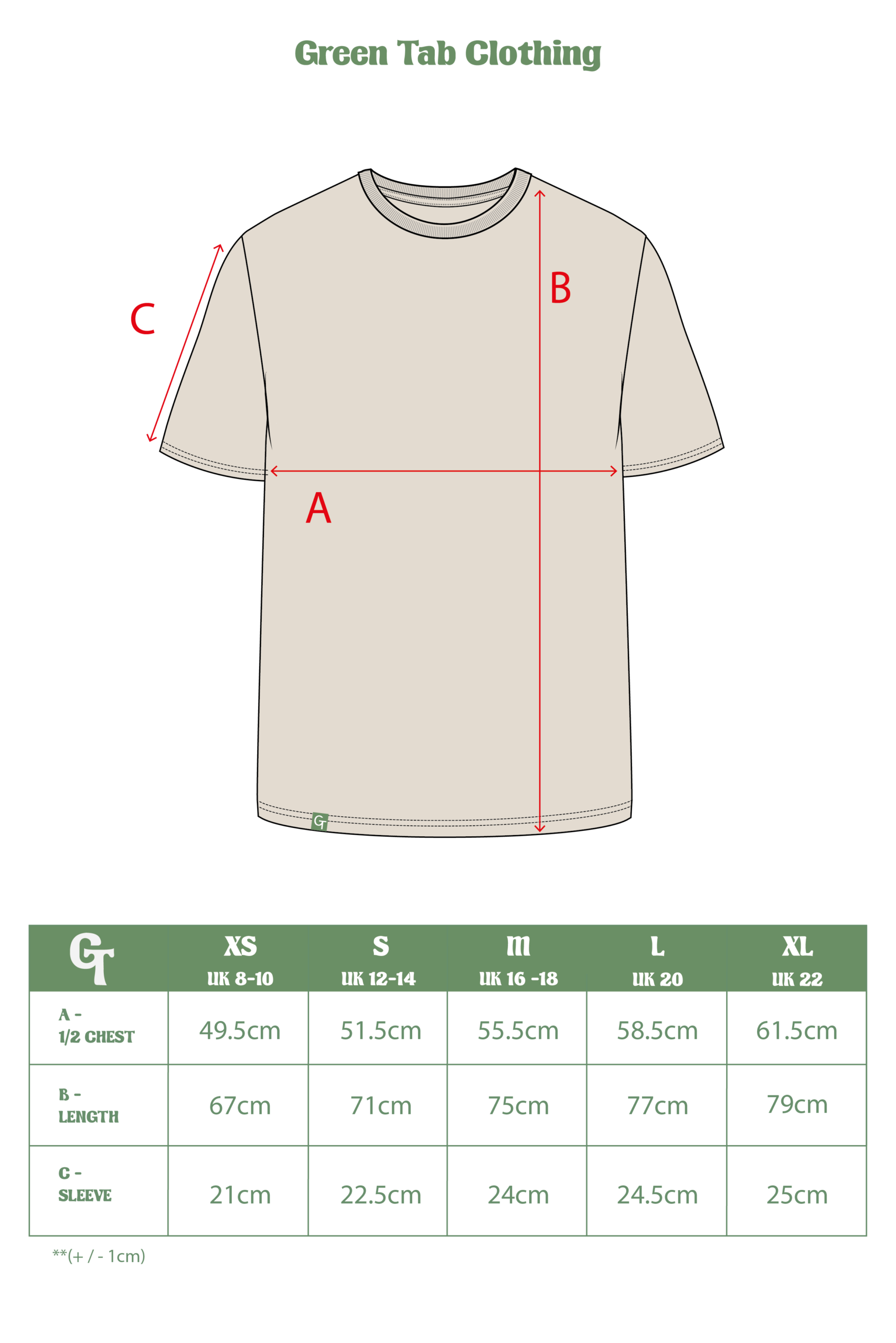 LIMESTONE RELAXED T-SHIRT SIZE CHART