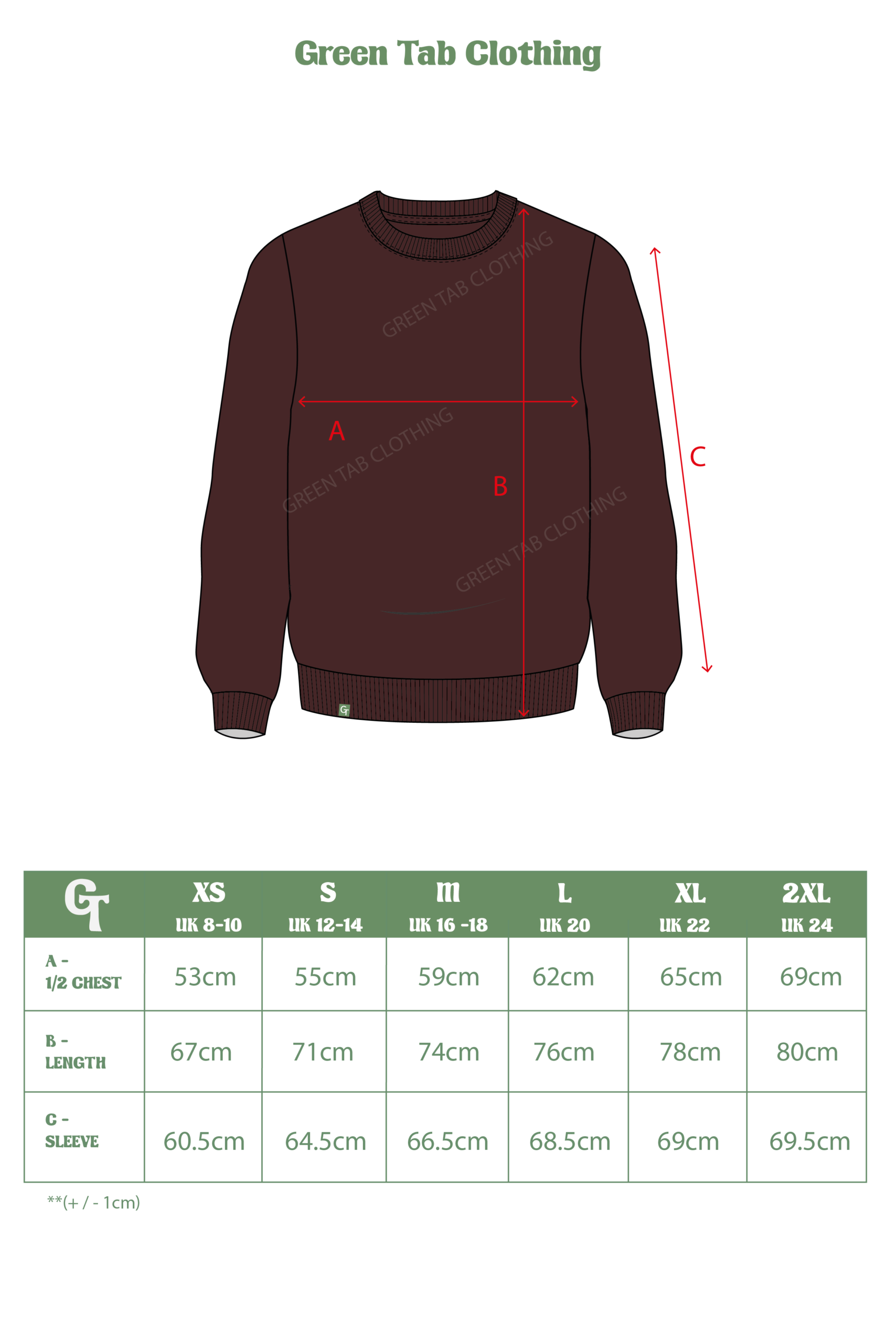 WINE RED SWEATER SIZE CHART