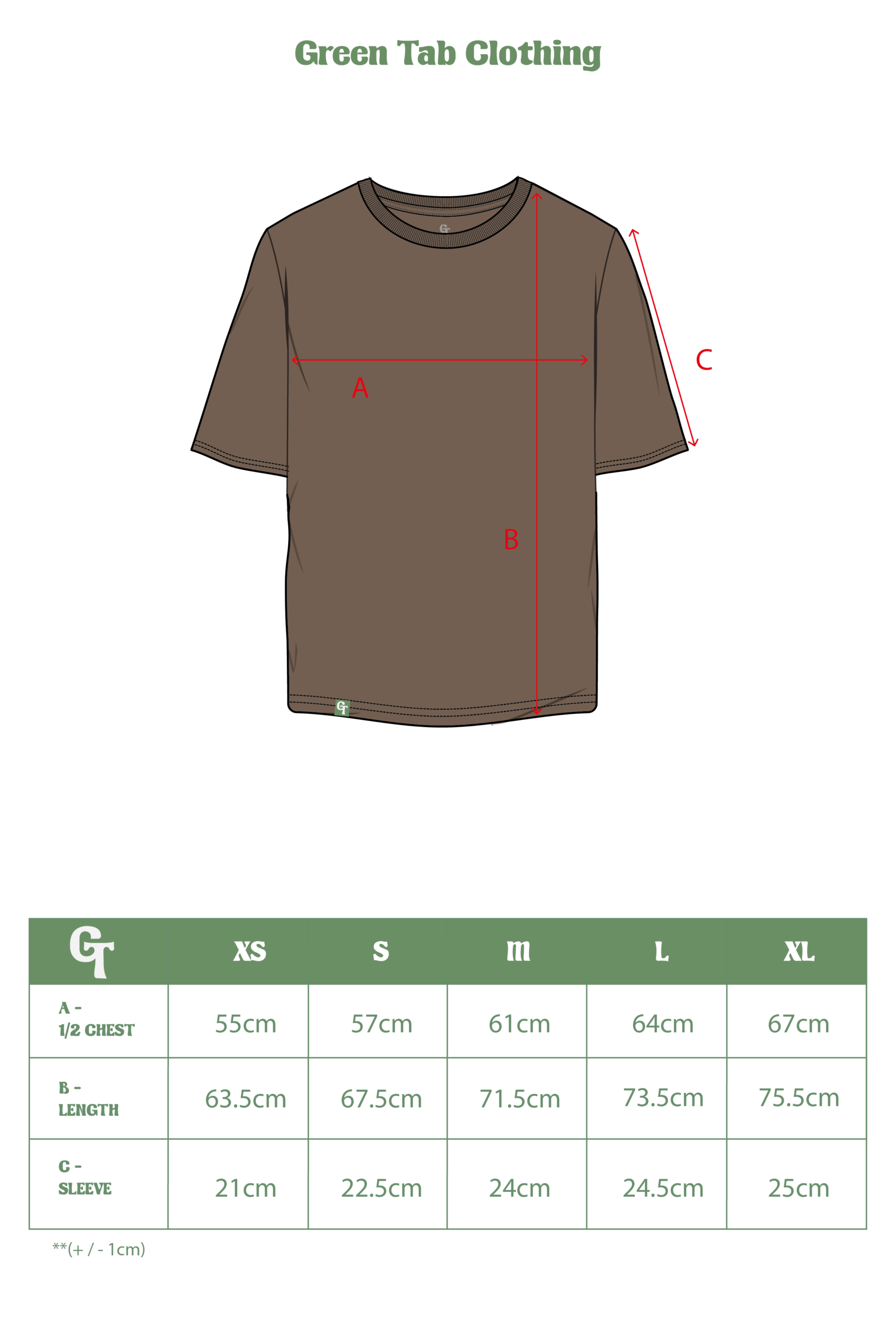 TOBACCO BROWN HEAVY BOXY TEE SIZE CHART