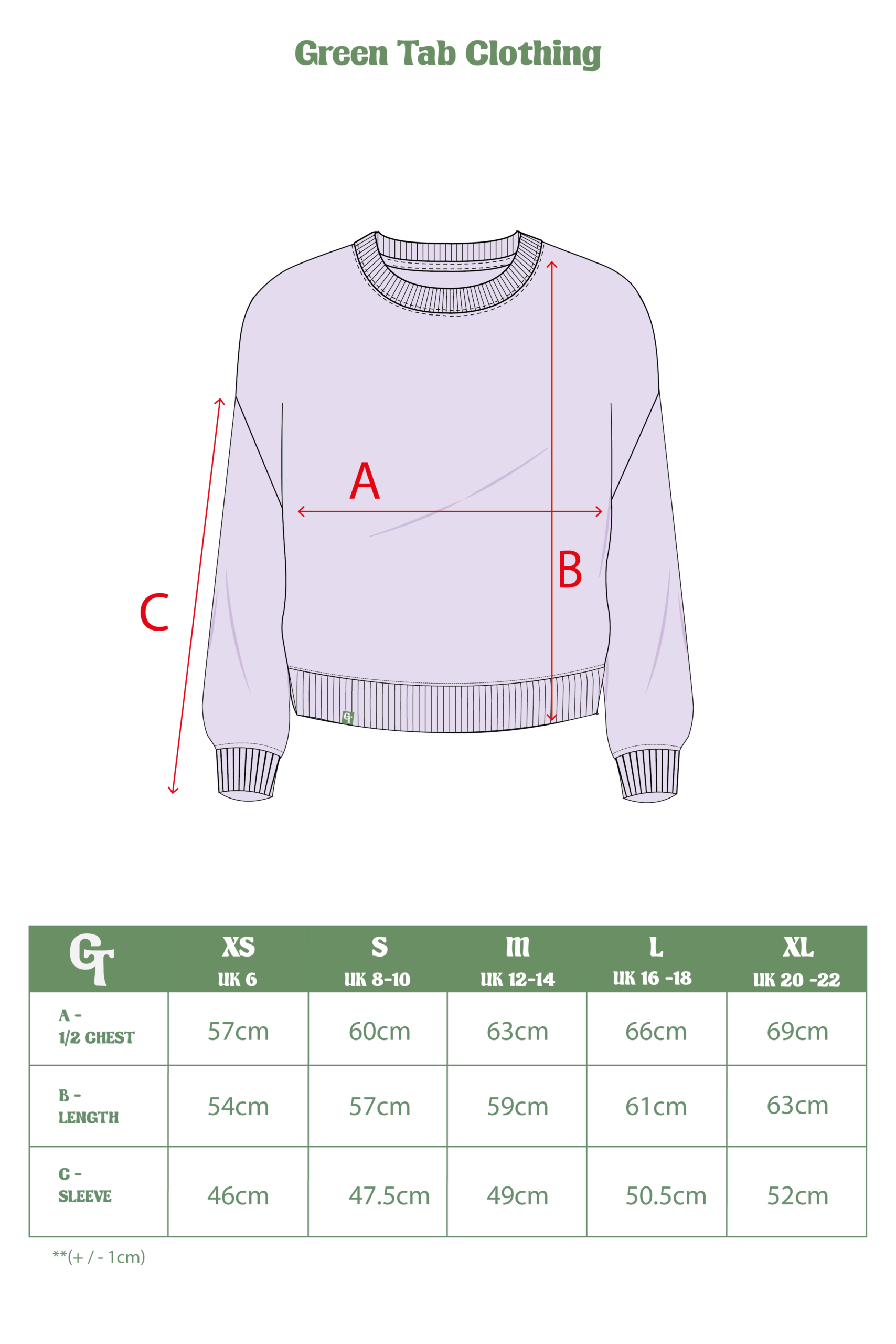 LADIES LAVENDER SWEATER SIZE CHART