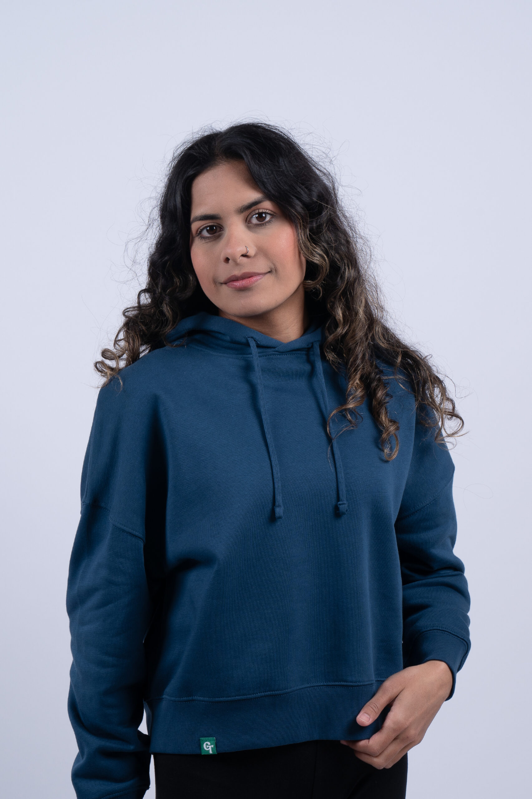 LADIES MID NIGHT BLUE HOODIE FRONT CLOSE
