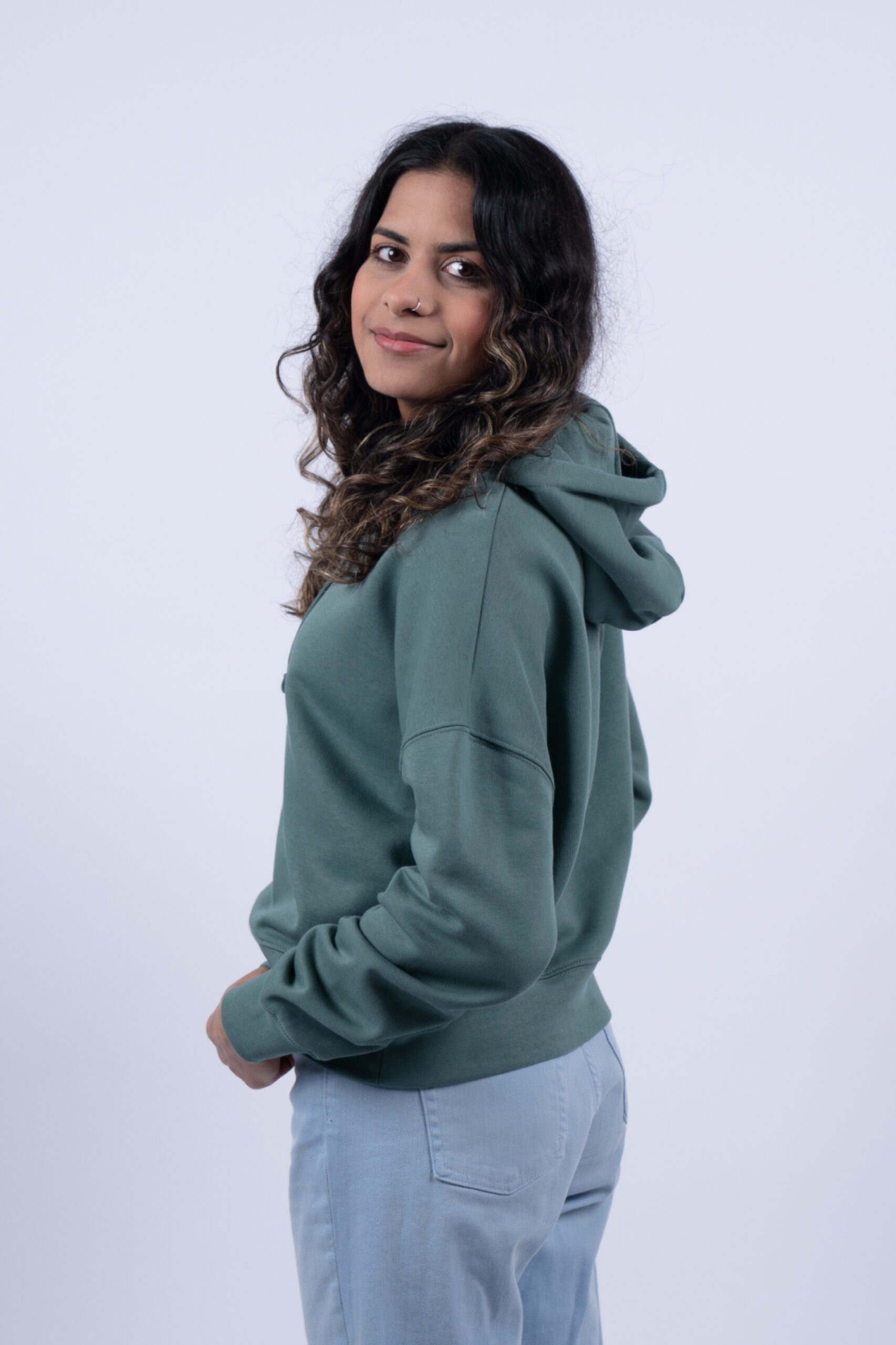 LADIES SEA GREEN HOODIE CLOSE BACK