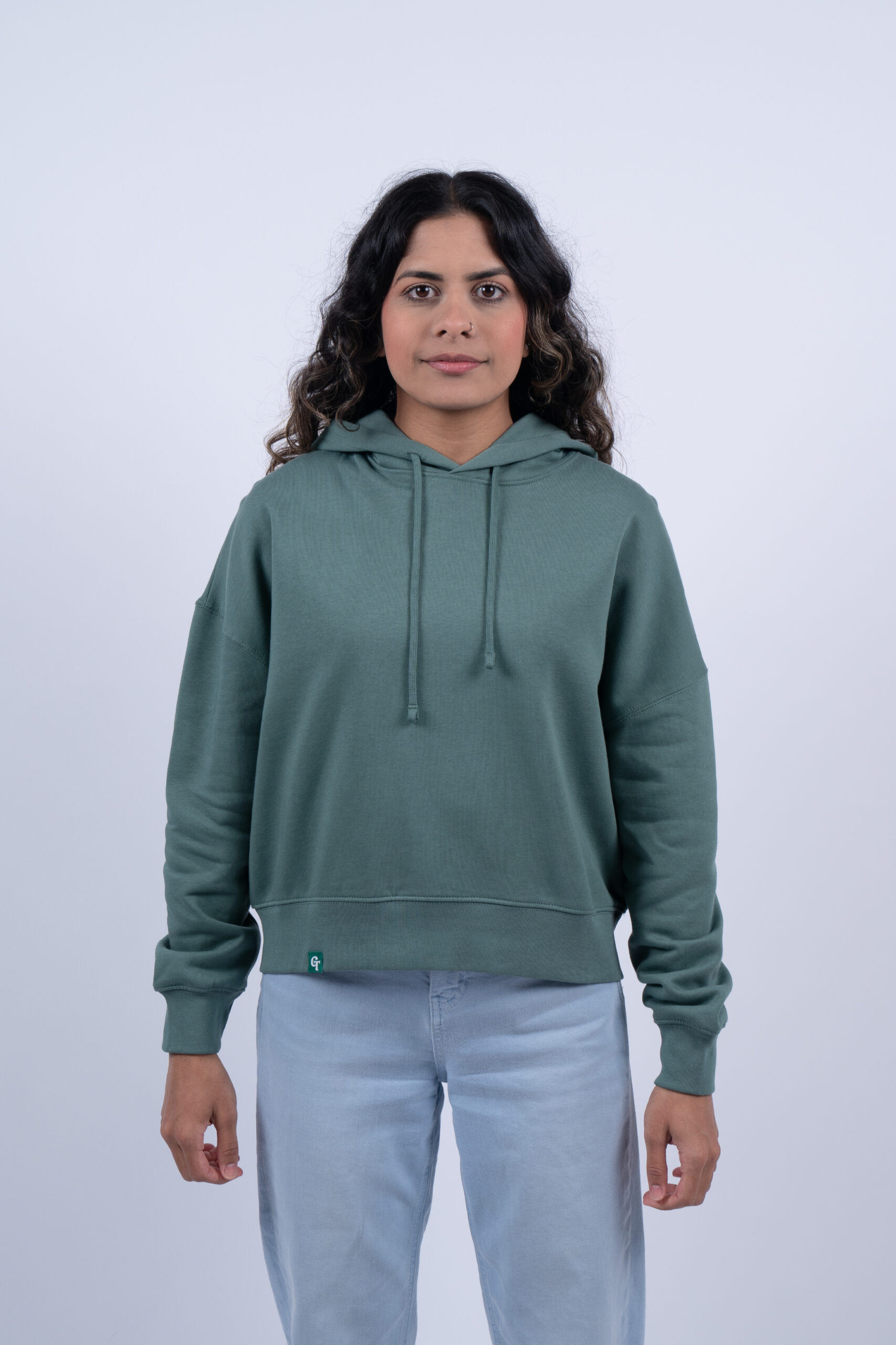 LADIES SEA GREEN HOODIE FRONT