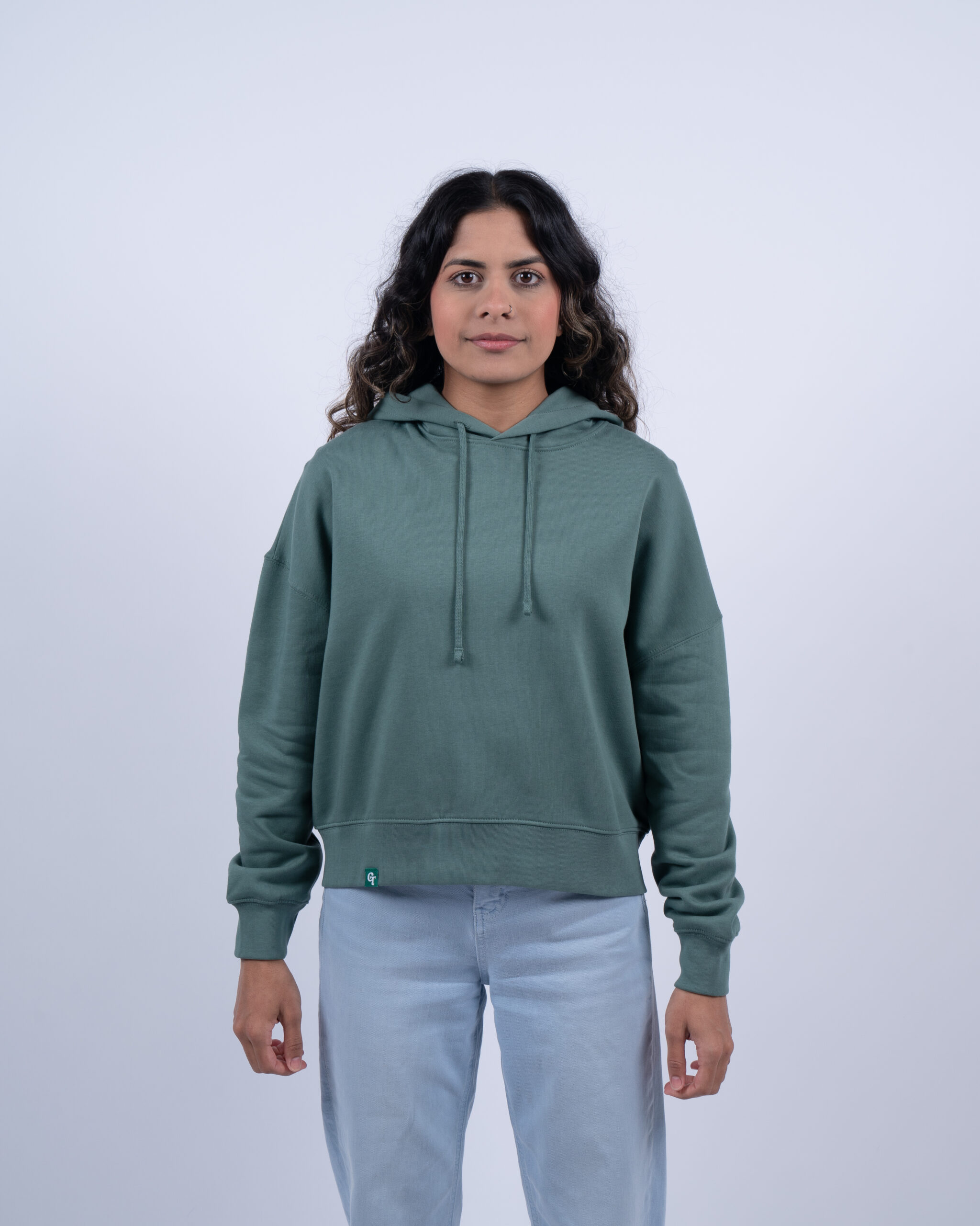 womens cropped hoodie sea green front