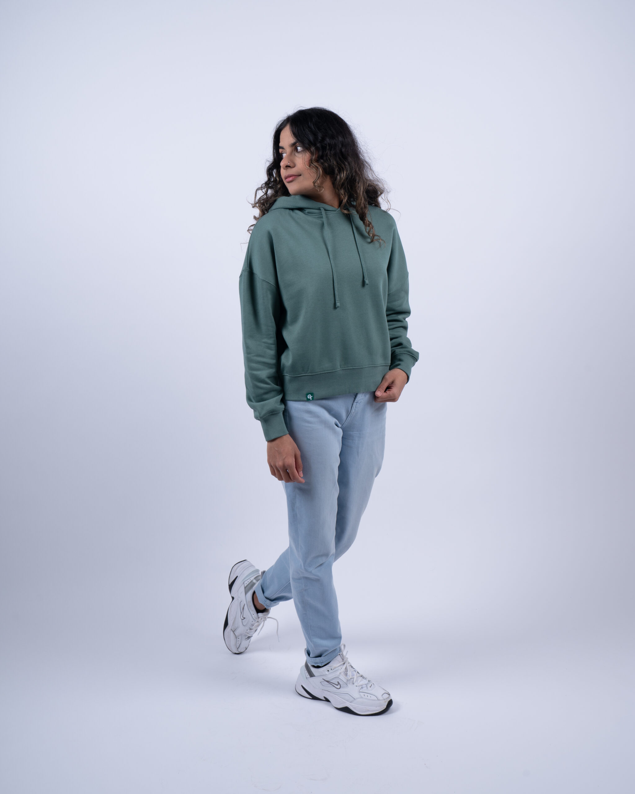 womens cropped sea green hoodie side