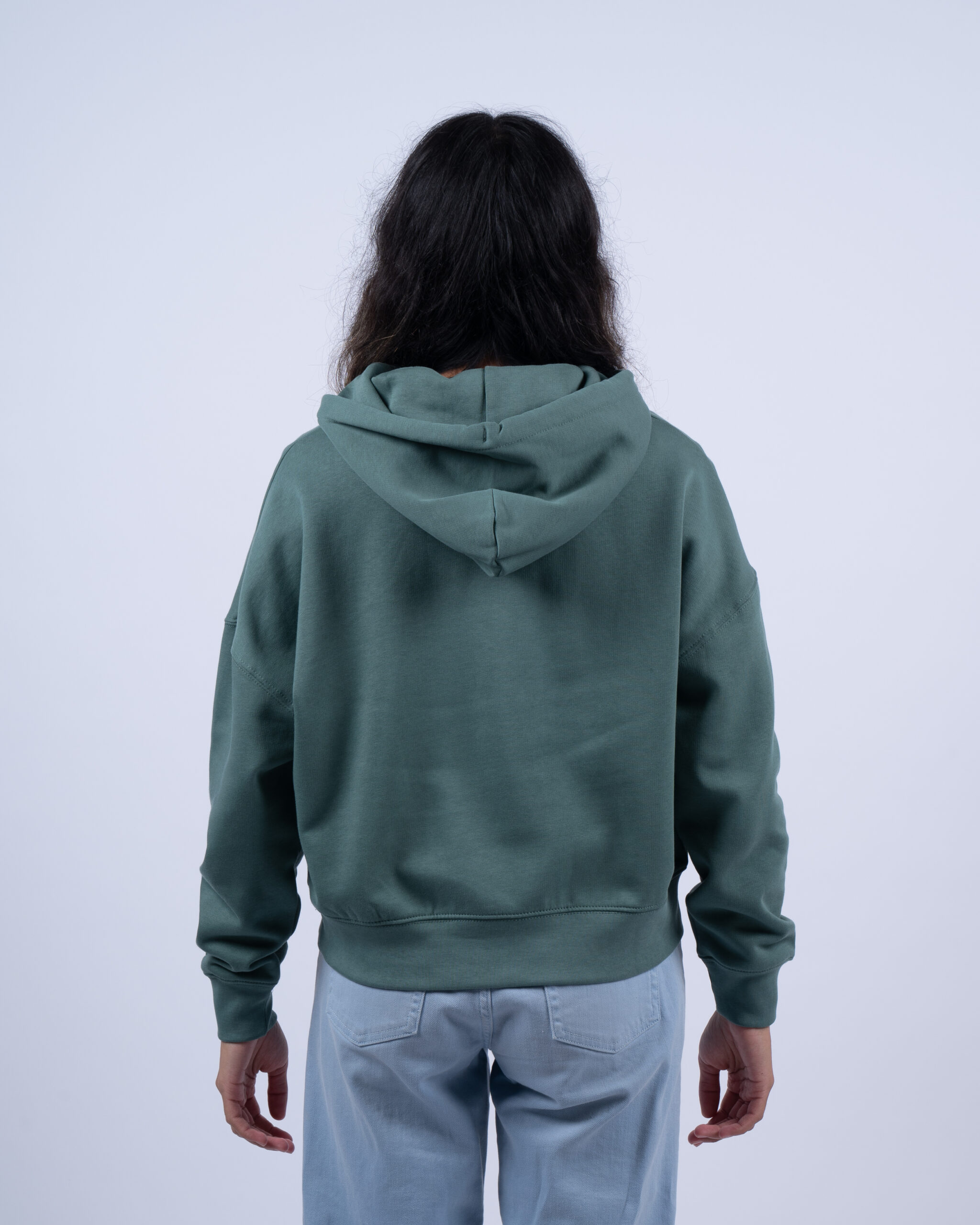 womens cropped sea green hoodie back