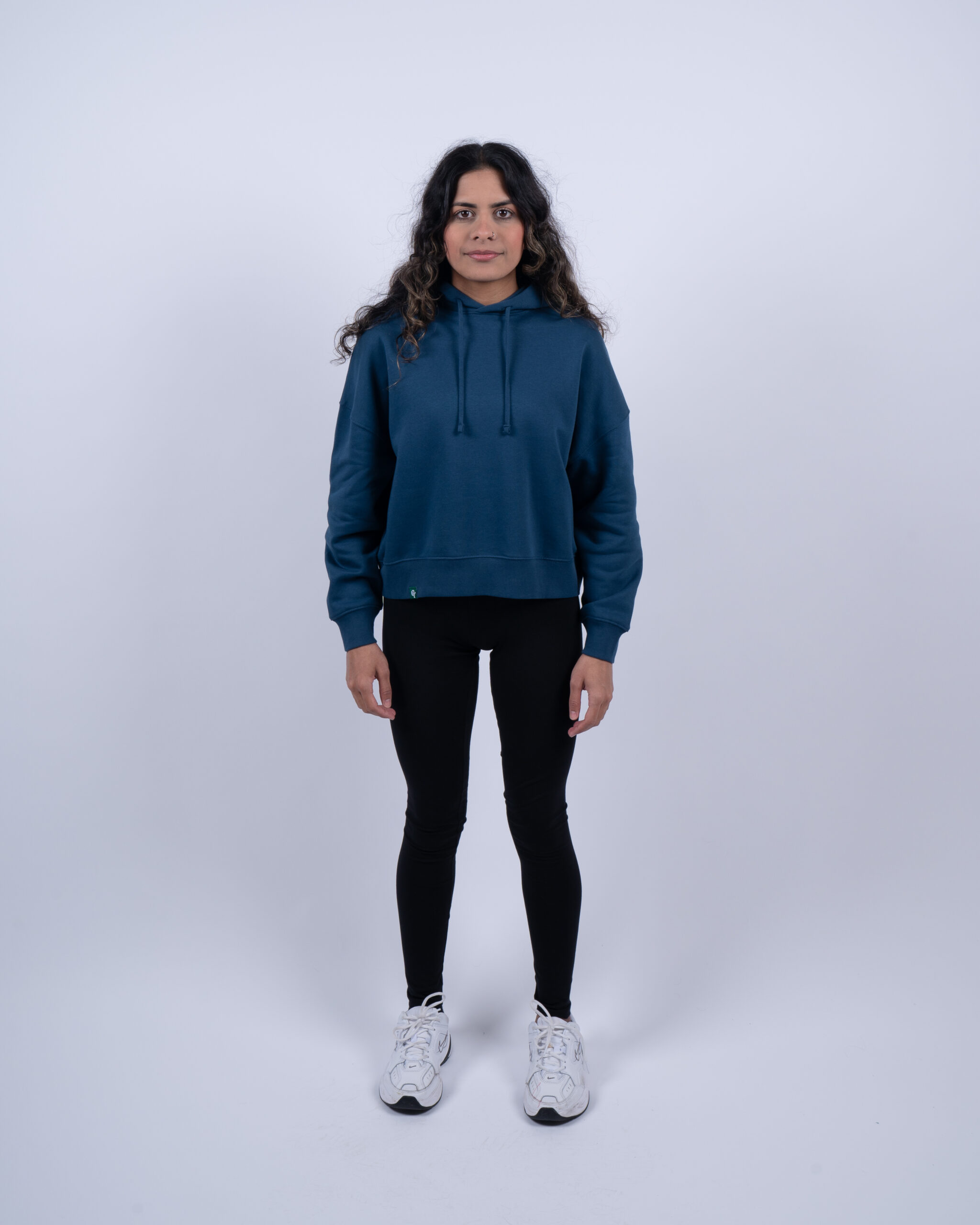 womens cropped midnight blue hoodie front