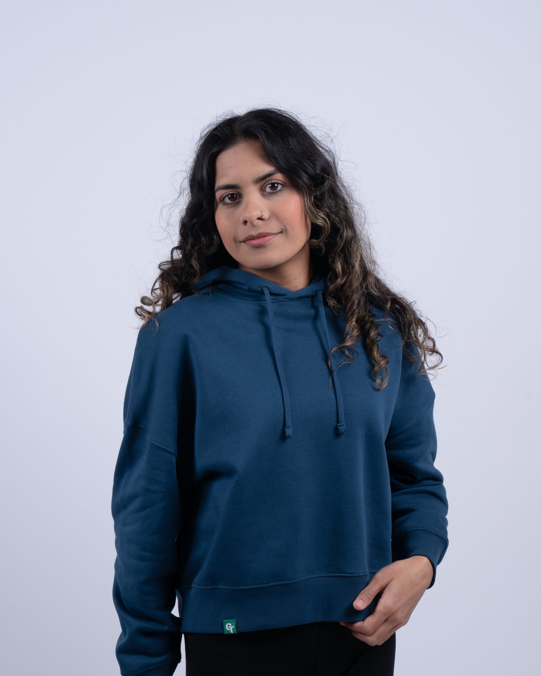 womens cropped midnight blue hoodie side
