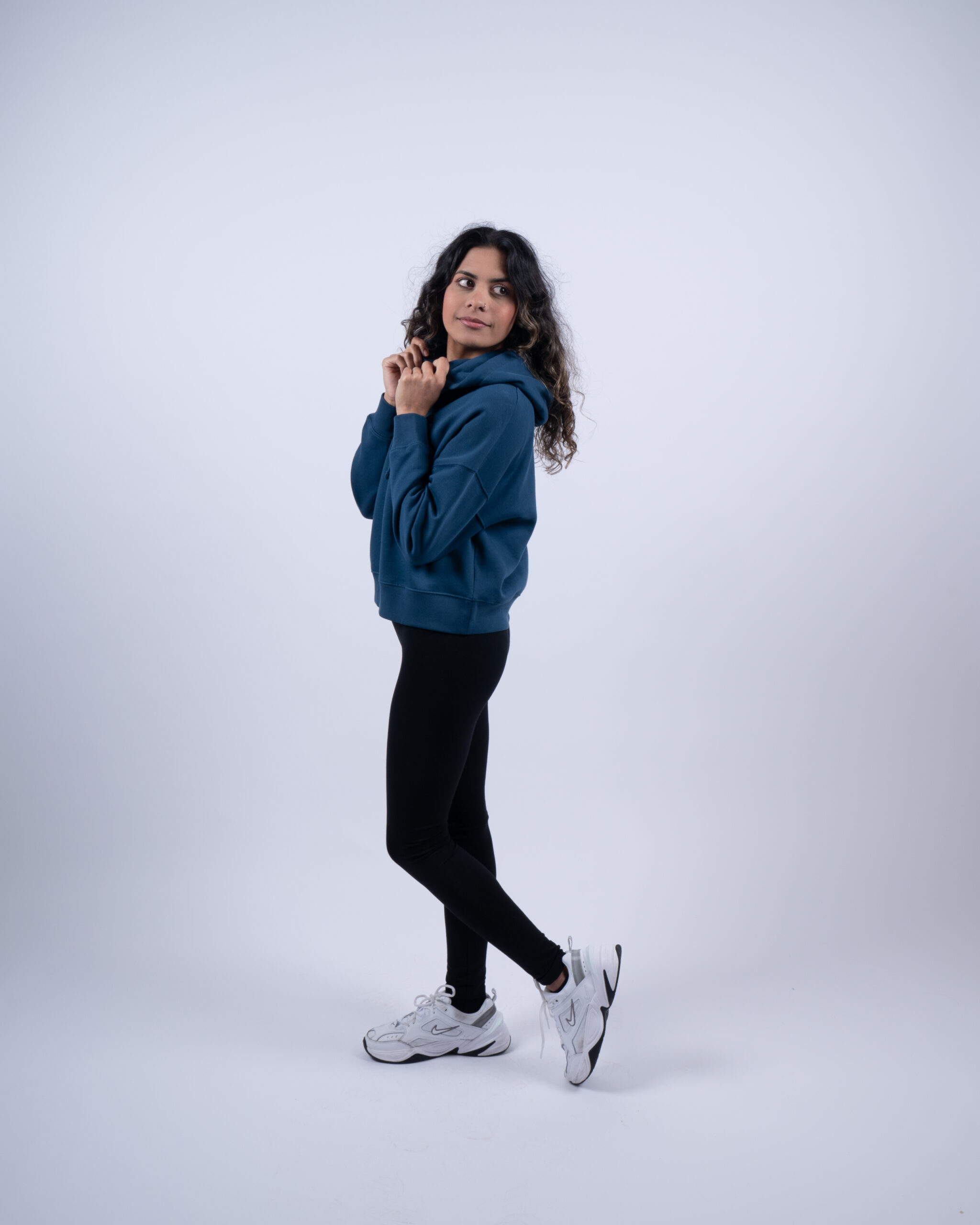 womens cropped midnight blue hoodie side far