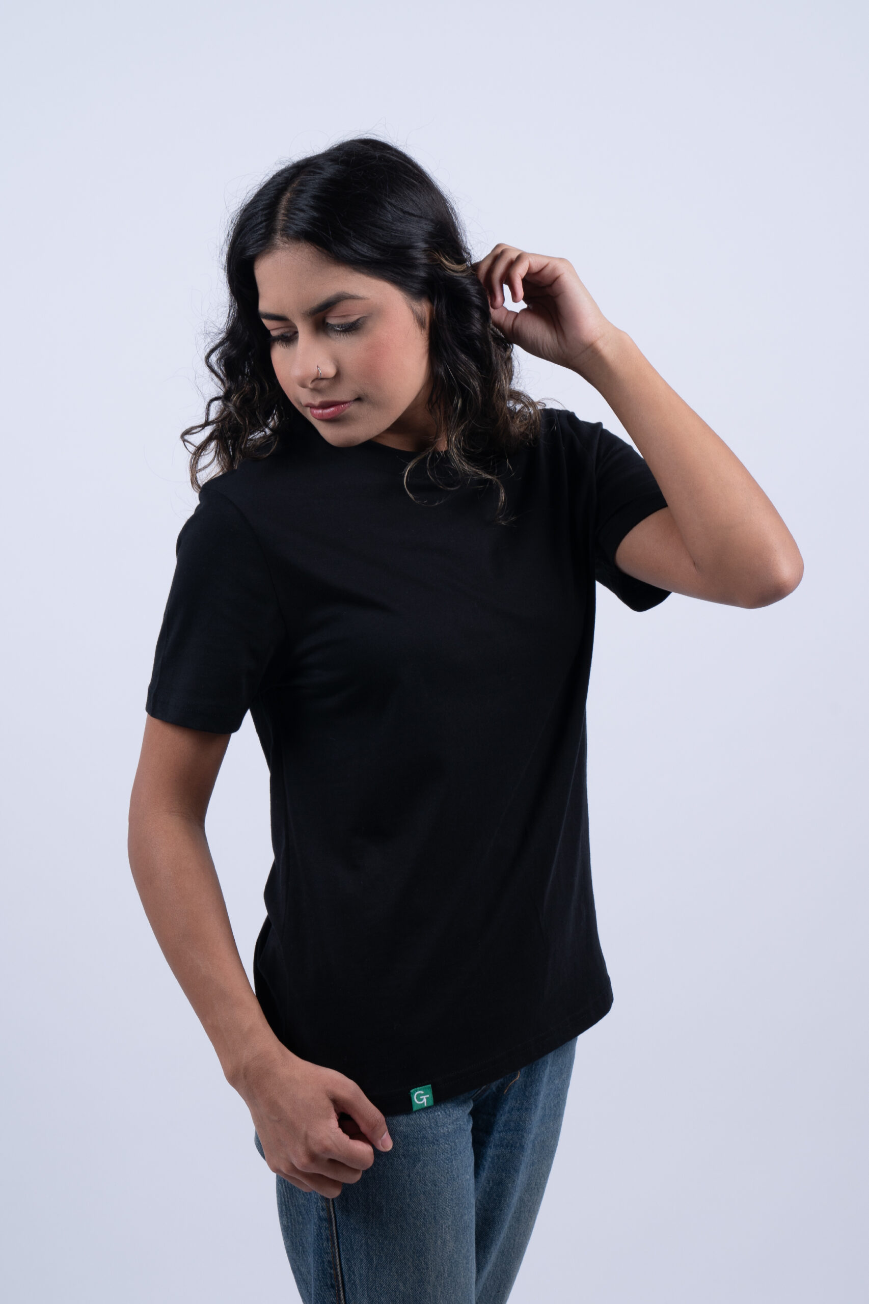 LADIES BLACK REG TSHIRT FNT SIDE