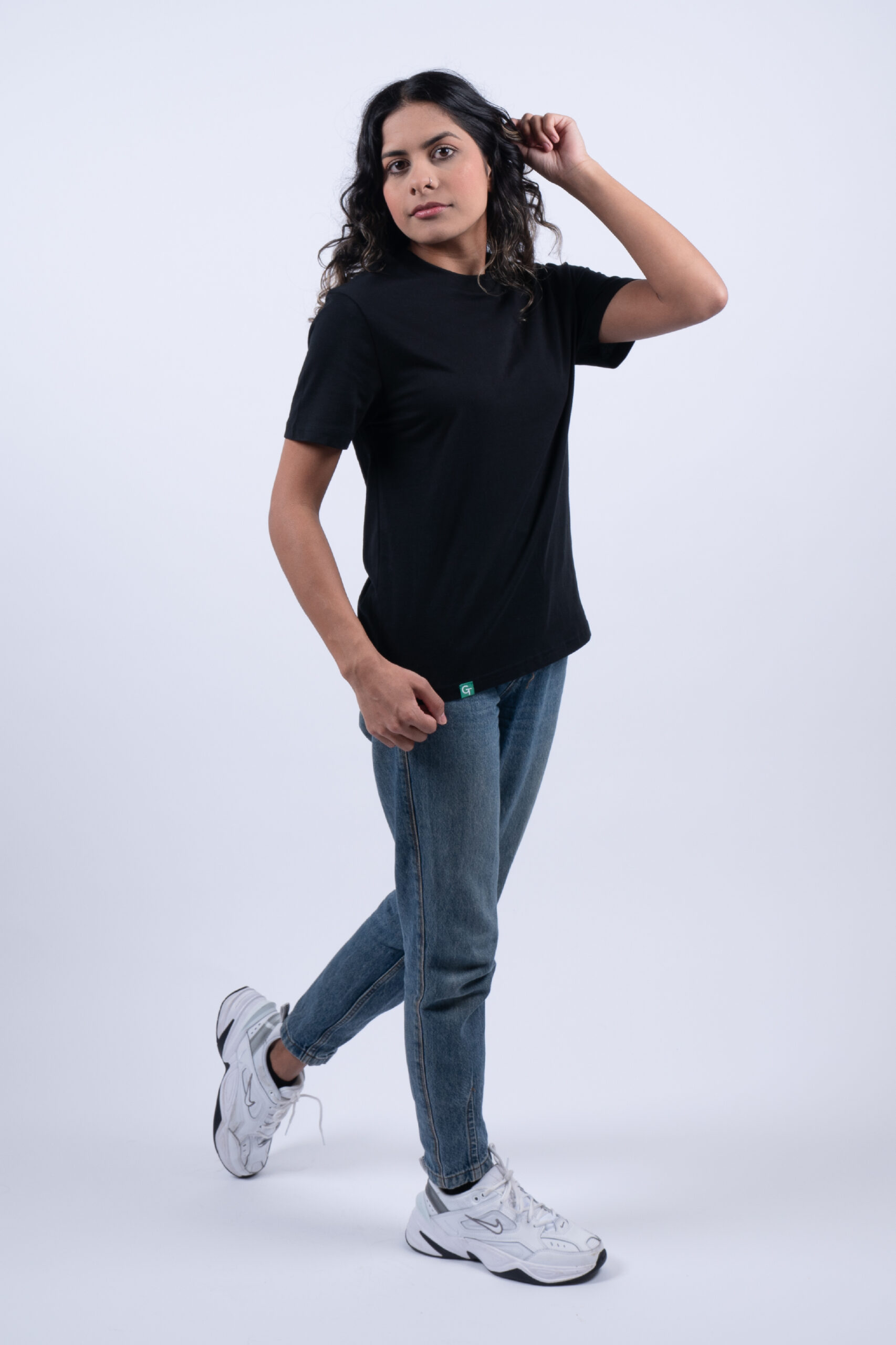LADIES BLACK REG TSHIRT SIDE