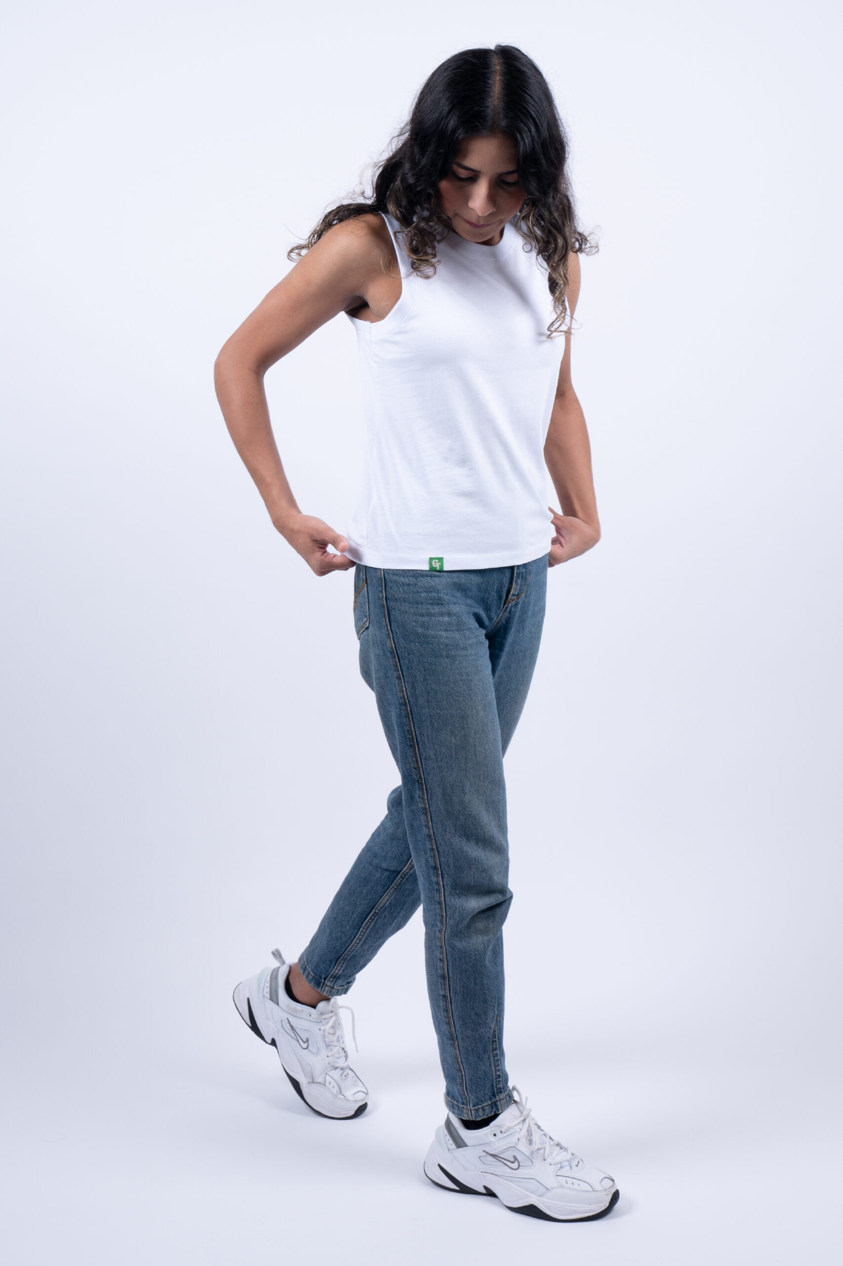 LADIES WHITE TANK FNT DOWN