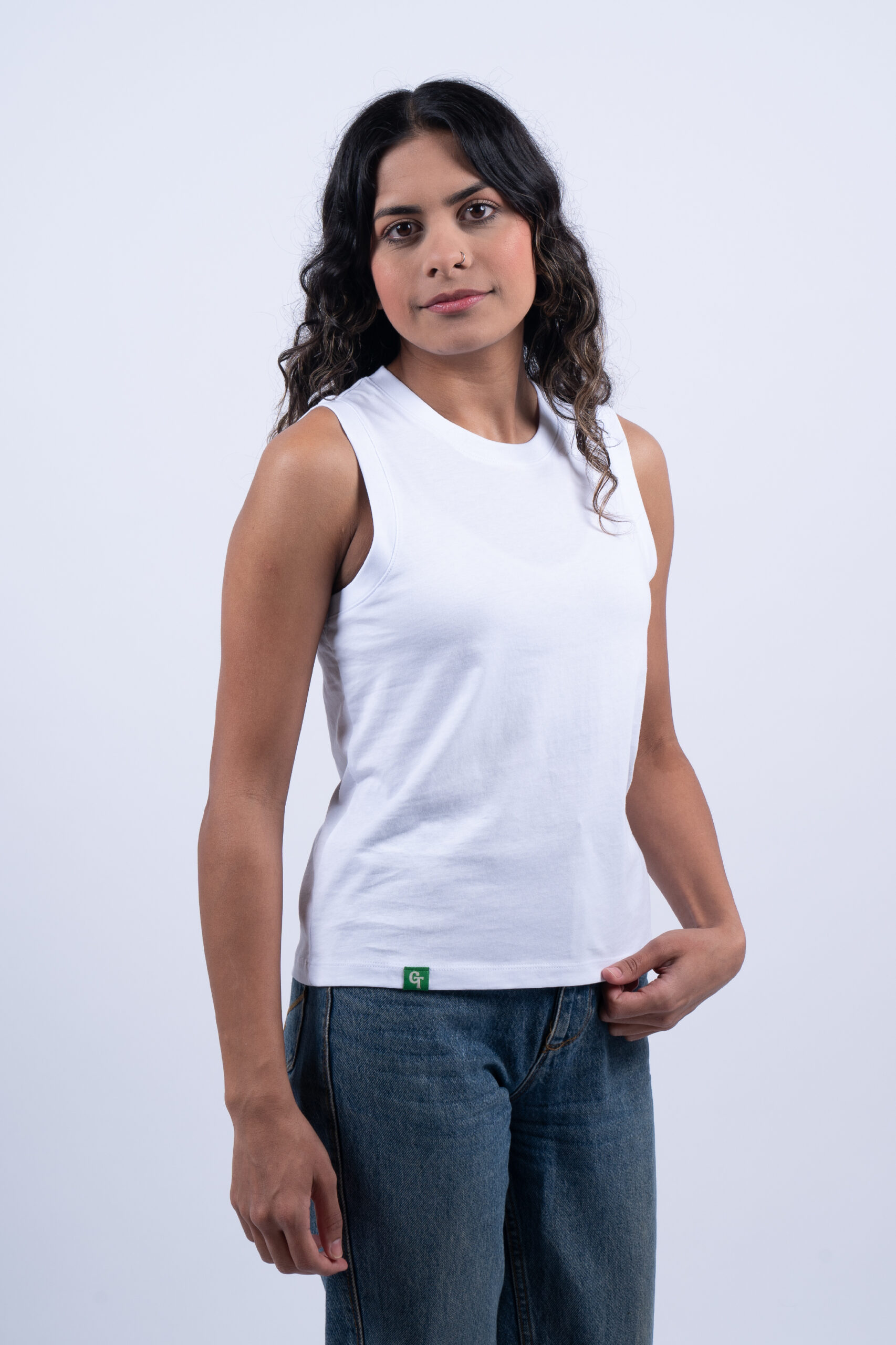 LADIES WHITE TANK FNT SIDE